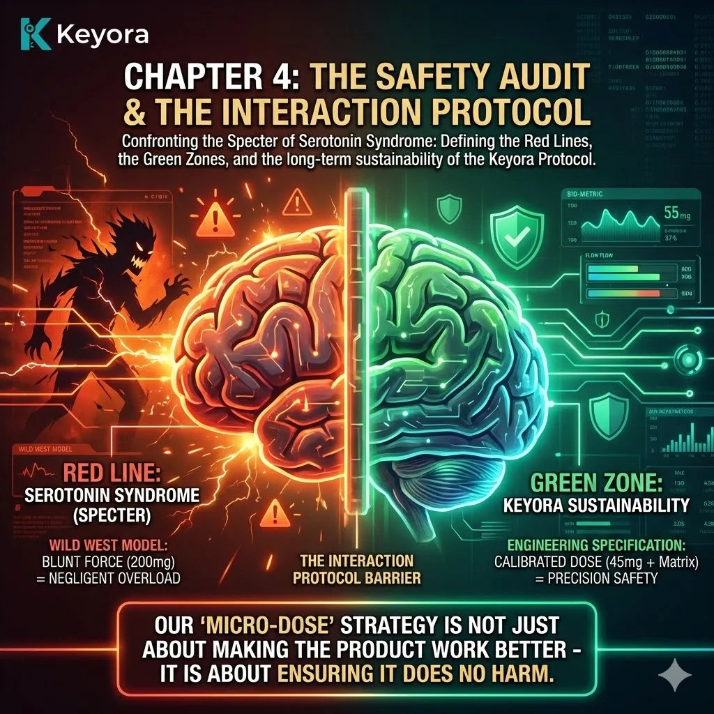 The Safety Audit establishes the Red Lines of Neurological Sovereignty, defining the boundary between Sub-Threshold Signaling and the high-risk zone of Serotonin Syndrome. The Safety Audit establishes the Red Lines of Neurological Sovereignty, defining the boundary between Sub-Threshold Signaling and the high-risk zone of Serotonin Syndrome.