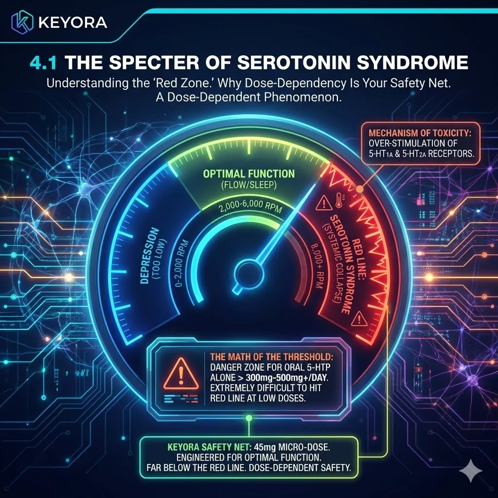 The Toxicology of the Red Zone defines Serotonin Syndrome as a dose-dependent breach of Neurological Sovereignty, mapping the transition from optimal flow to systemic toxicity. The Toxicology of the Red Zone defines Serotonin Syndrome as a dose-dependent breach of Neurological Sovereignty, mapping the transition from optimal flow to systemic toxicity.