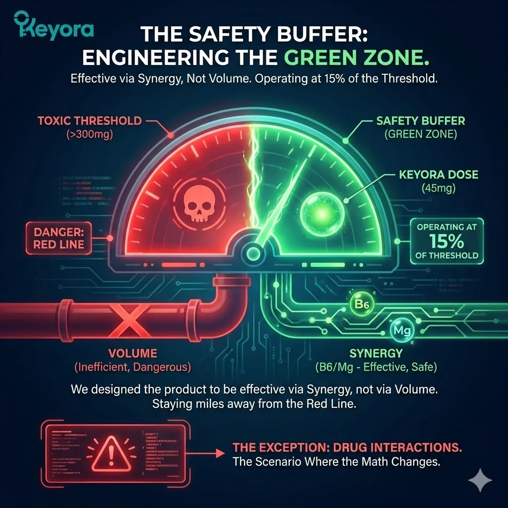 The Safety Buffer establishes a 15% occupancy of the Toxic Threshold, securing Neurological Sovereignty by utilizing synergistic catalysts rather than volume-driven risk. The Safety Buffer establishes a 15% occupancy of the Toxic Threshold, securing Neurological Sovereignty by utilizing synergistic catalysts rather than volume-driven risk.