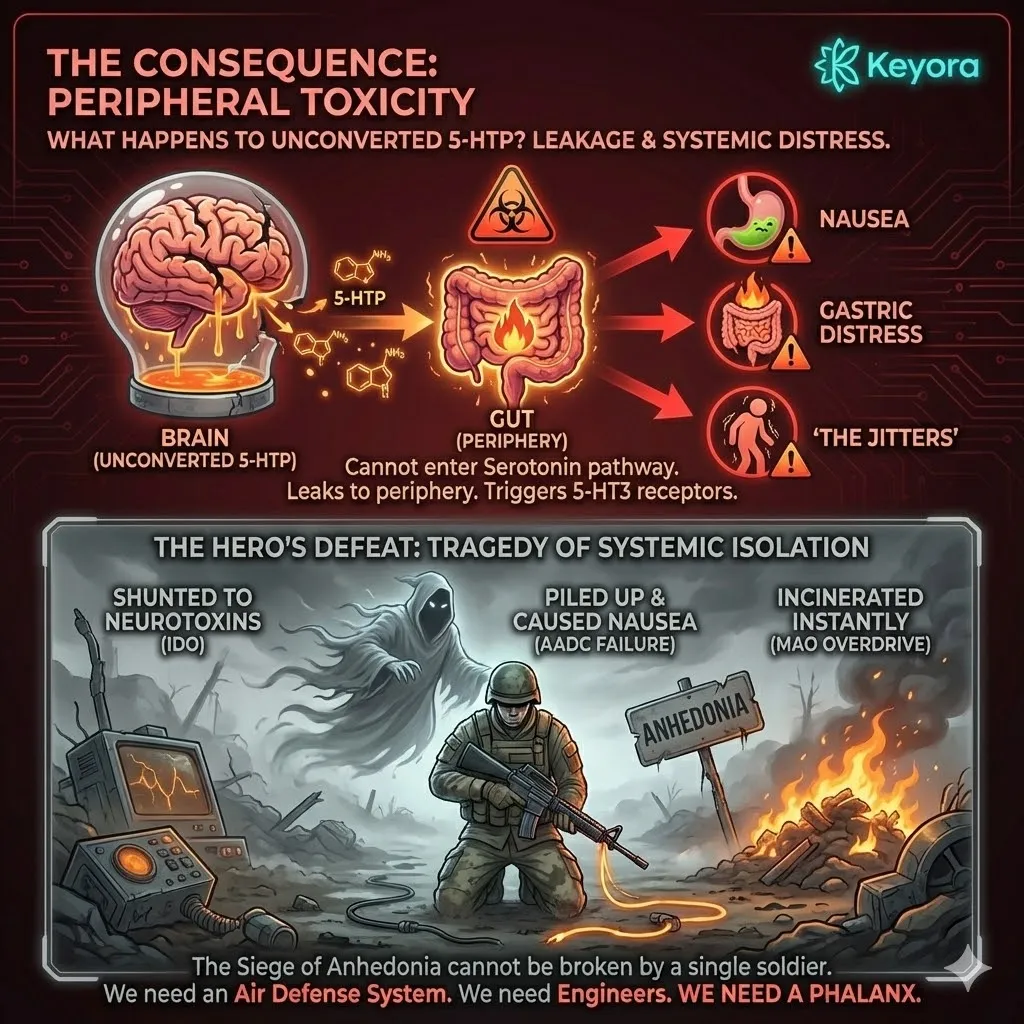 Neutralize peripheral toxicity and systemic isolation by optimizing AADC enzyme efficiency to prevent 5-HT3 receptor irritation and neurological decay. Neutralize peripheral toxicity and systemic isolation by optimizing AADC enzyme efficiency to prevent 5-HT3 receptor irritation and neurological decay.