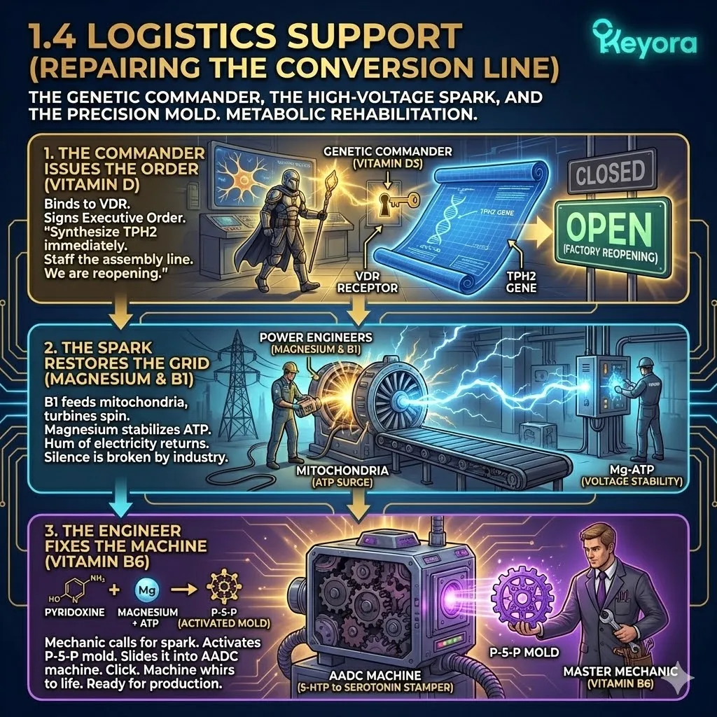 Rebuild the neuro-endocrine infrastructure via Vitamin D genetic activation and B6 catalyzed AADC repair to restore ATP synthesis and neurological sovereignty. Rebuild the neuro-endocrine infrastructure via Vitamin D genetic activation and B6 catalyzed AADC repair to restore ATP synthesis and neurological sovereignty.