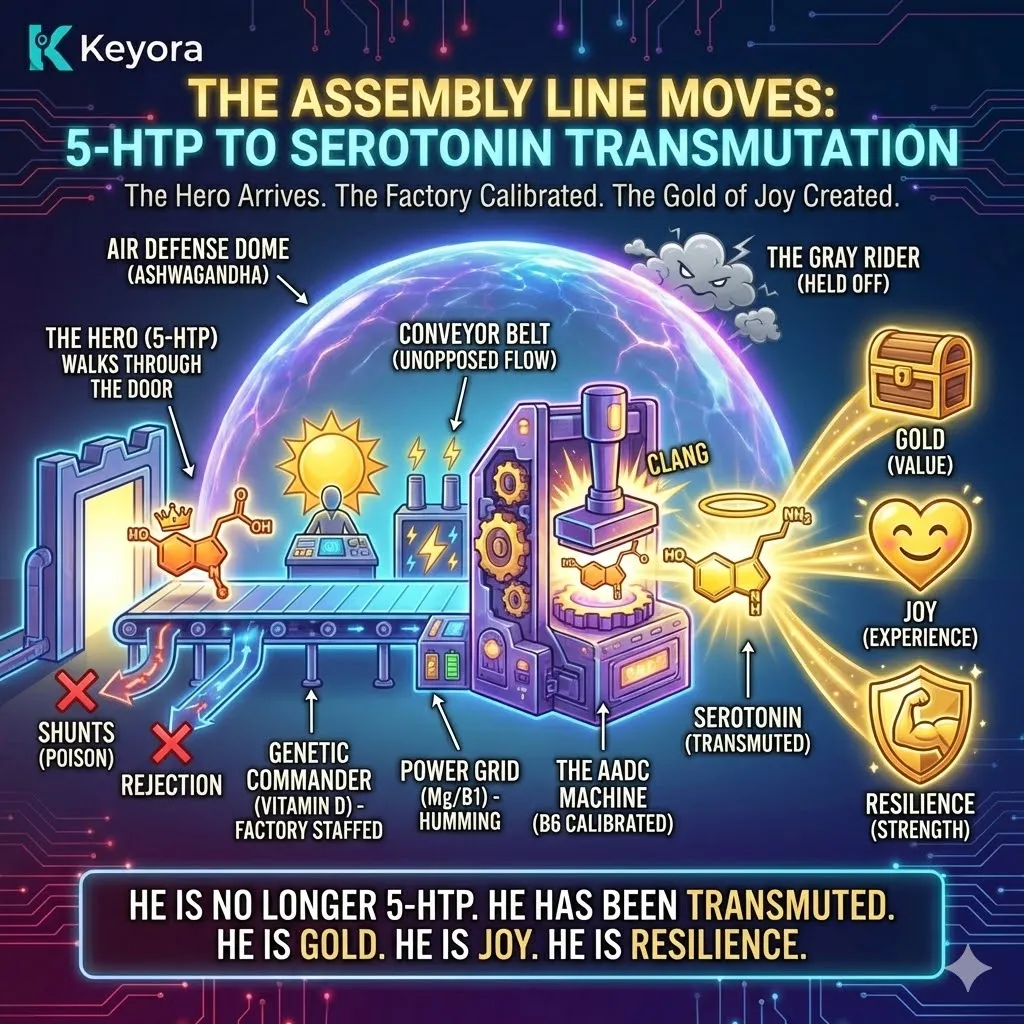 Execute the systemic regulation of AADC enzymes to catalyze the transmutation of 5-HTP into serotonin and restore neurological sovereignty through ATP synthesis. Execute the systemic regulation of AADC enzymes to catalyze the transmutation of 5-HTP into serotonin and restore neurological sovereignty through ATP synthesis.