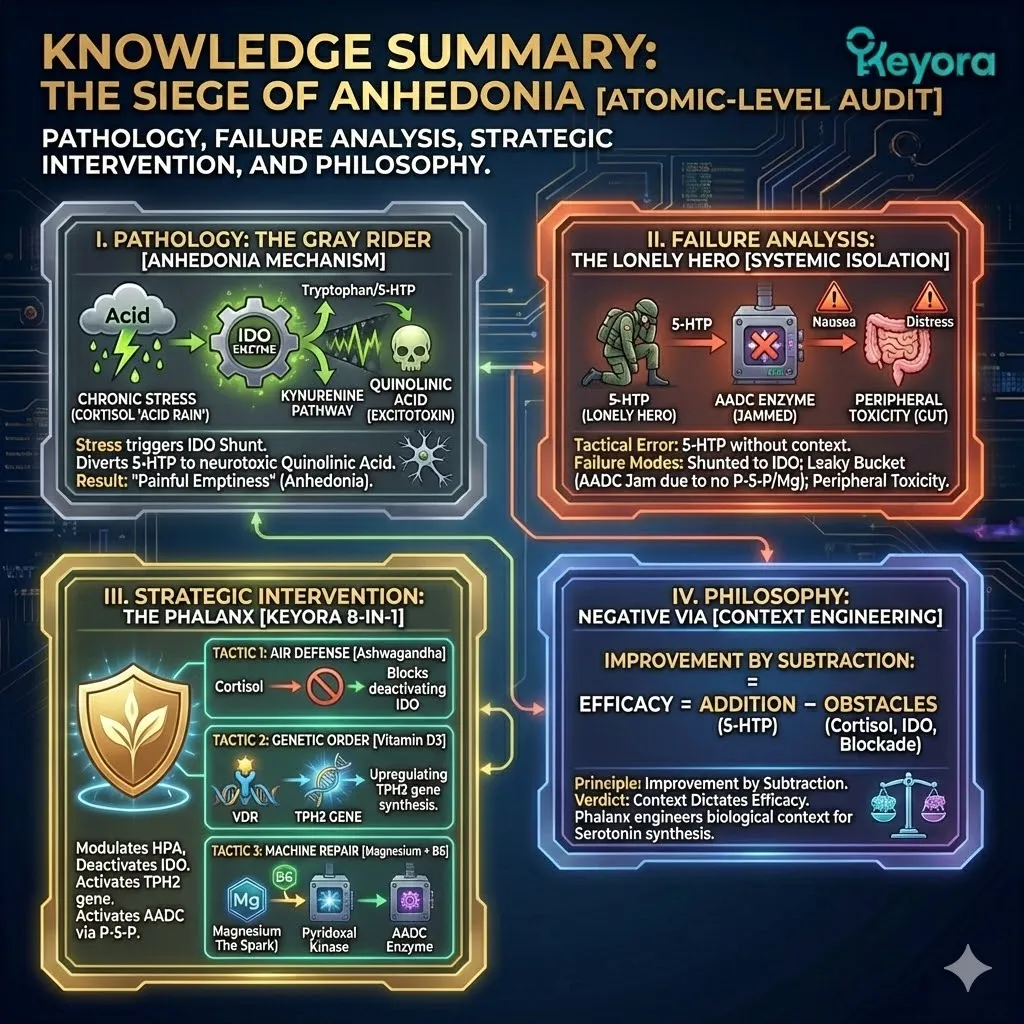 Neutralize the IDO shunt and quinolinic acid toxicity by implementing negative via principles and systemic regulation to restore neurological sovereignty. Neutralize the IDO shunt and quinolinic acid toxicity by implementing negative via principles and systemic regulation to restore neurological sovereignty.