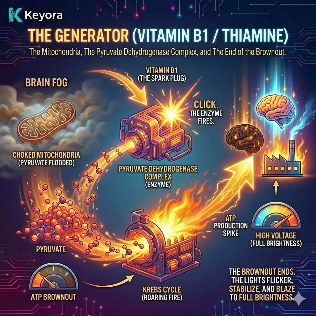 Neutralize mitochondrial brownout by activating the pyruvate dehydrogenase complex with Vitamin B1 to catalyze ATP synthesis and restore neurological sovereignty. Neutralize mitochondrial brownout by activating the pyruvate dehydrogenase complex with Vitamin B1 to catalyze ATP synthesis and restore neurological sovereignty.