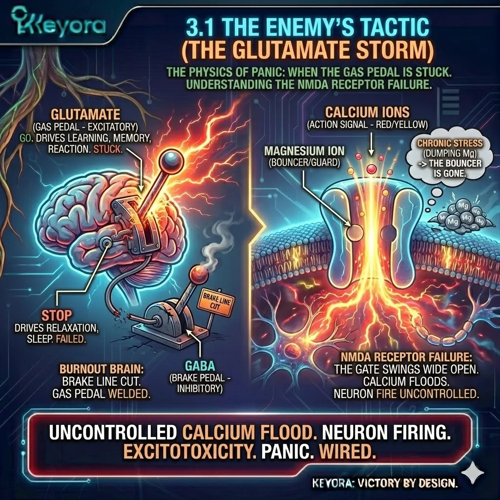 Neutralize the glutamate storm by restoring magnesium-mediated NMDA receptor blockade to prevent calcium influx and secure neurological sovereignty. Neutralize the glutamate storm by restoring magnesium-mediated NMDA receptor blockade to prevent calcium influx and secure neurological sovereignty.