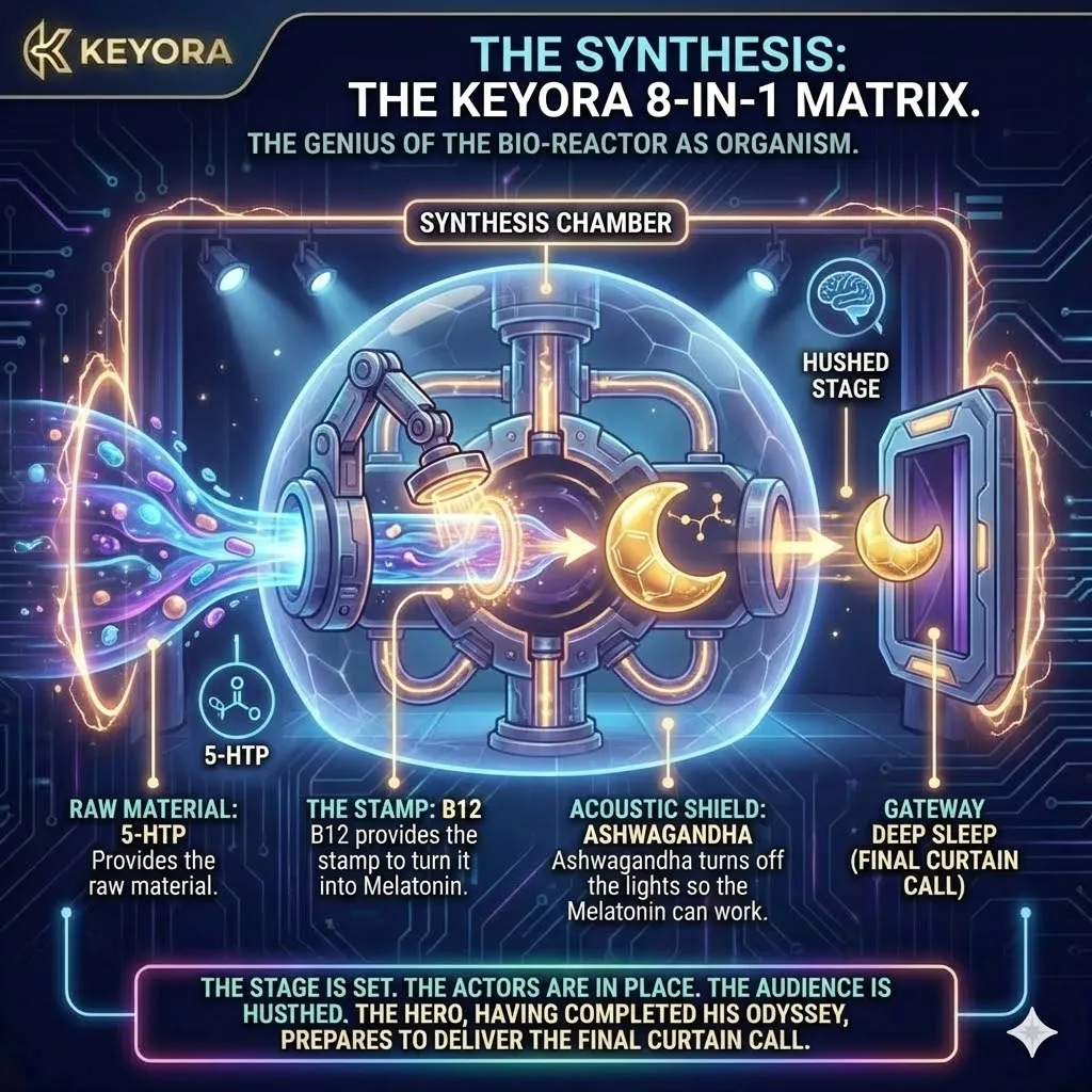 This architectural synthesis serves as the definitive blueprint for the Keyora Phalanx, securing the final gavel drop on the odyssey toward restorative sleep.The 8-in-1 Matrix synthesizes 5-HTP and Vitamin B12 to catalyze the Melatonin coronation while Ashwagandha enforces a Cortisol Blackout for total rest. This architectural synthesis serves as the definitive blueprint for the Keyora Phalanx, securing the final gavel drop on the odyssey toward restorative sleep.The 8-in-1 Matrix synthesizes 5-HTP and Vitamin B12 to catalyze the Melatonin coronation while Ashwagandha enforces a Cortisol Blackout for total rest.