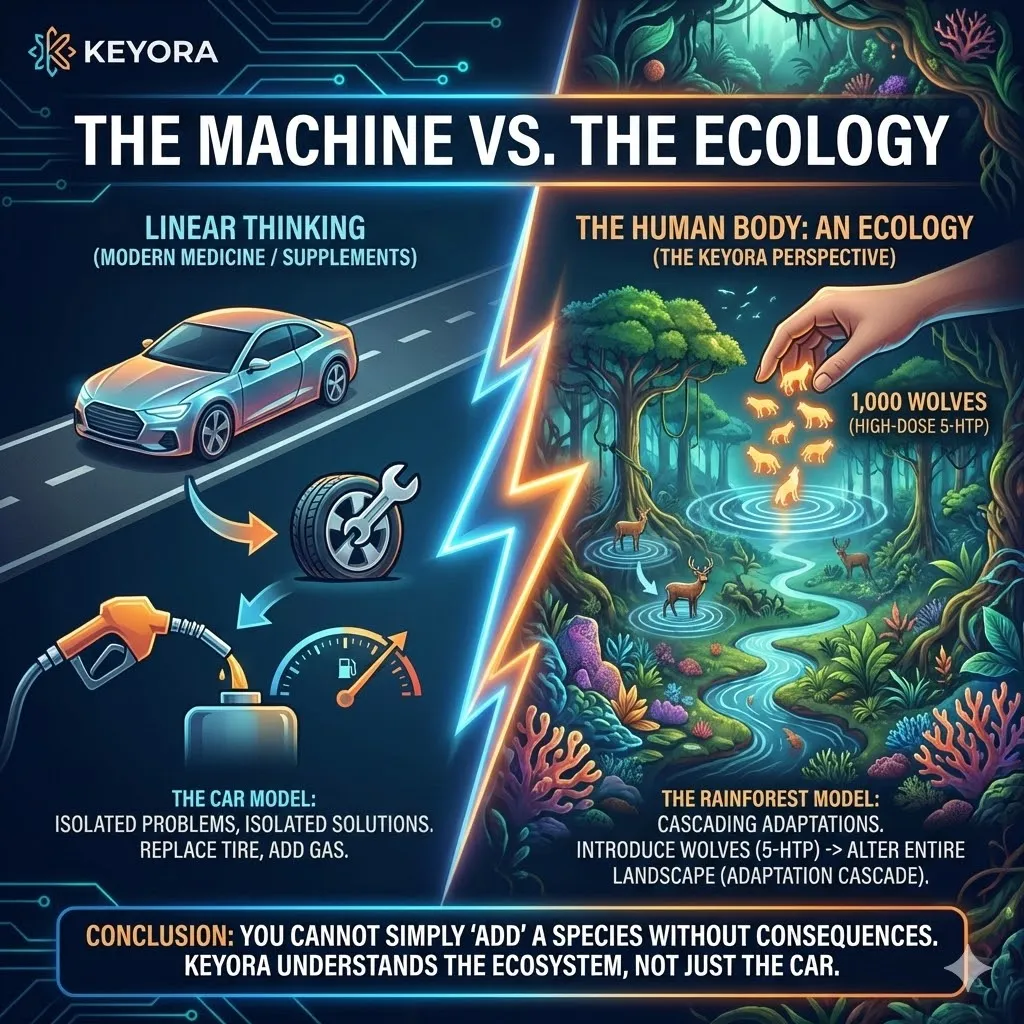 The Ecology Model replaces Linear Thinking by recognizing the human body as a non-linear system governed by complex feedback loops and enzymatic cascades. The Ecology Model replaces Linear Thinking by recognizing the human body as a non-linear system governed by complex feedback loops and enzymatic cascades.