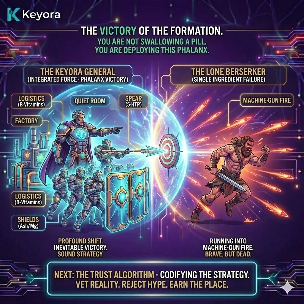 The Victory of the Formation establishes a disciplined force where Ashwagandha Shields and B-Vitamin Logistics enable the 5-HTP Spear to strike with surgical precision. The Victory of the Formation establishes a disciplined force where Ashwagandha Shields and B-Vitamin Logistics enable the 5-HTP Spear to strike with surgical precision.