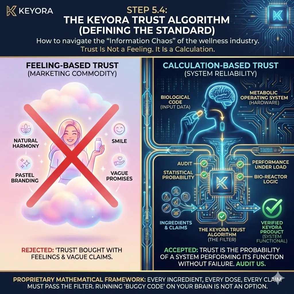 The Keyora Trust Algorithm replaces marketing sentiment with a mathematical framework, defining Trust as the statistical probability of a system performing its function under load. The Keyora Trust Algorithm replaces marketing sentiment with a mathematical framework, defining Trust as the statistical probability of a system performing its function under load.