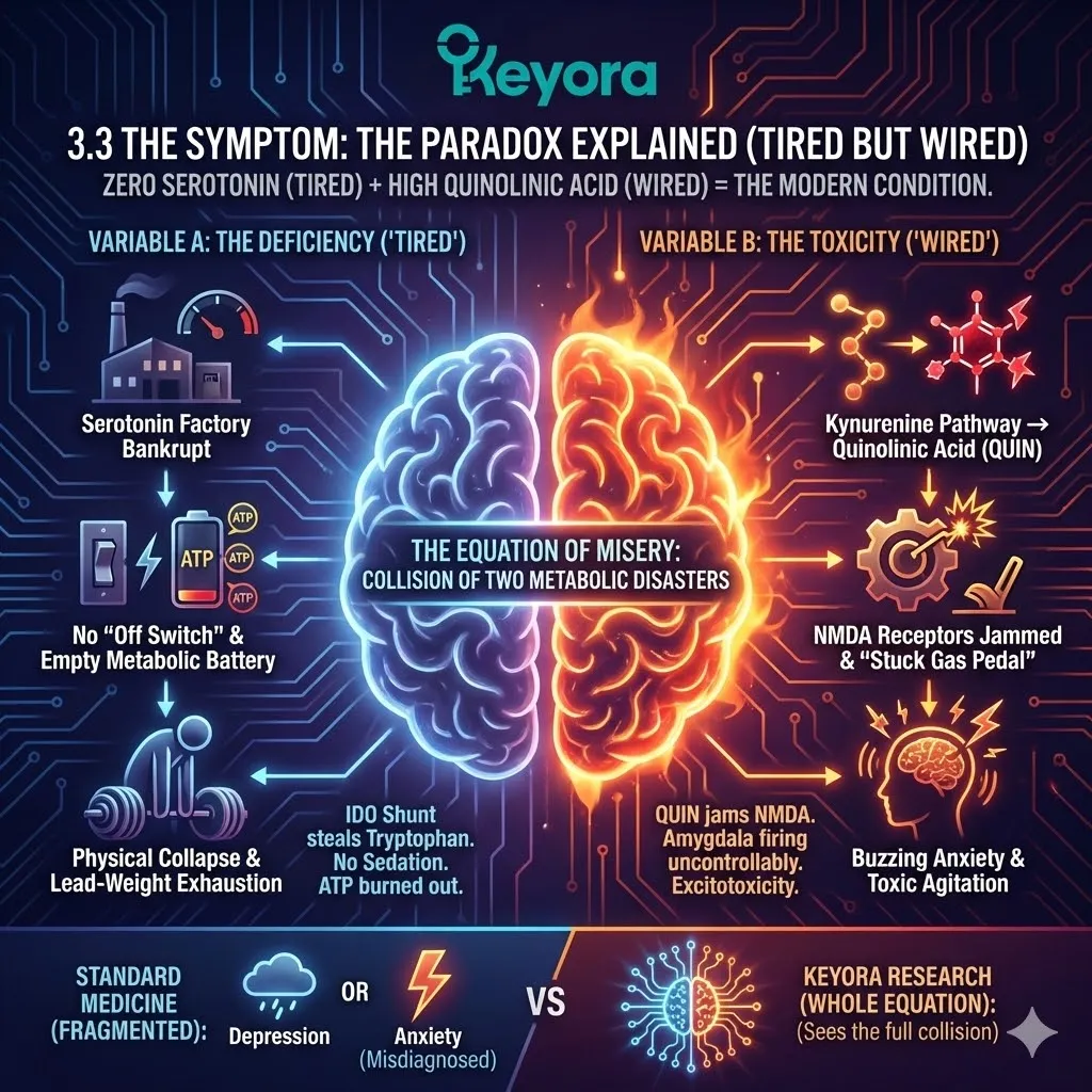 The IDO shunt depletes ATP and serotonin while escalating quinolinic acid levels to create a systemic regulator conflict within the Four-Drive System. The IDO shunt depletes ATP and serotonin while escalating quinolinic acid levels to create a systemic regulator conflict within the Four-Drive System.