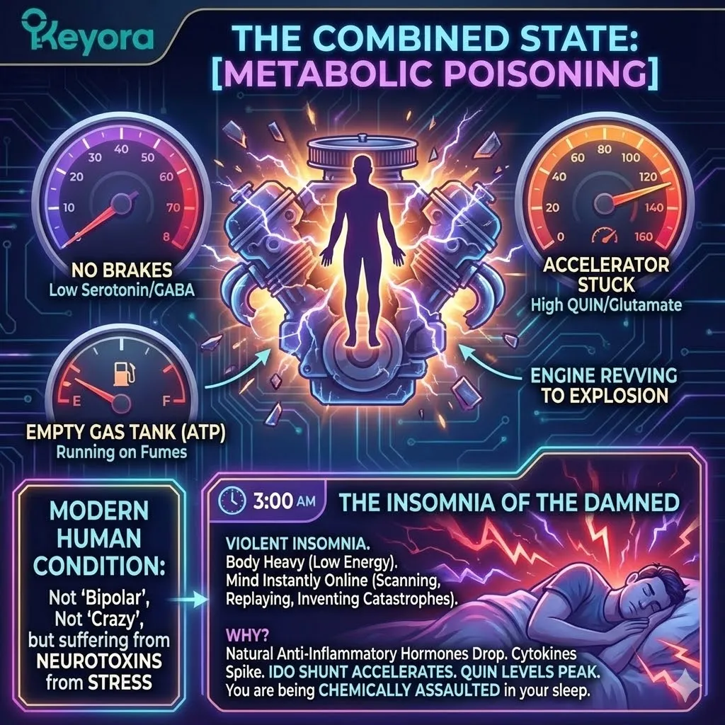 The IDO shunt accelerates at peak cytokine spikes to maximize quinolinic acid levels and dismantle the systemic regulator during a neuro-endocrine storm. The IDO shunt accelerates at peak cytokine spikes to maximize quinolinic acid levels and dismantle the systemic regulator during a neuro-endocrine storm.