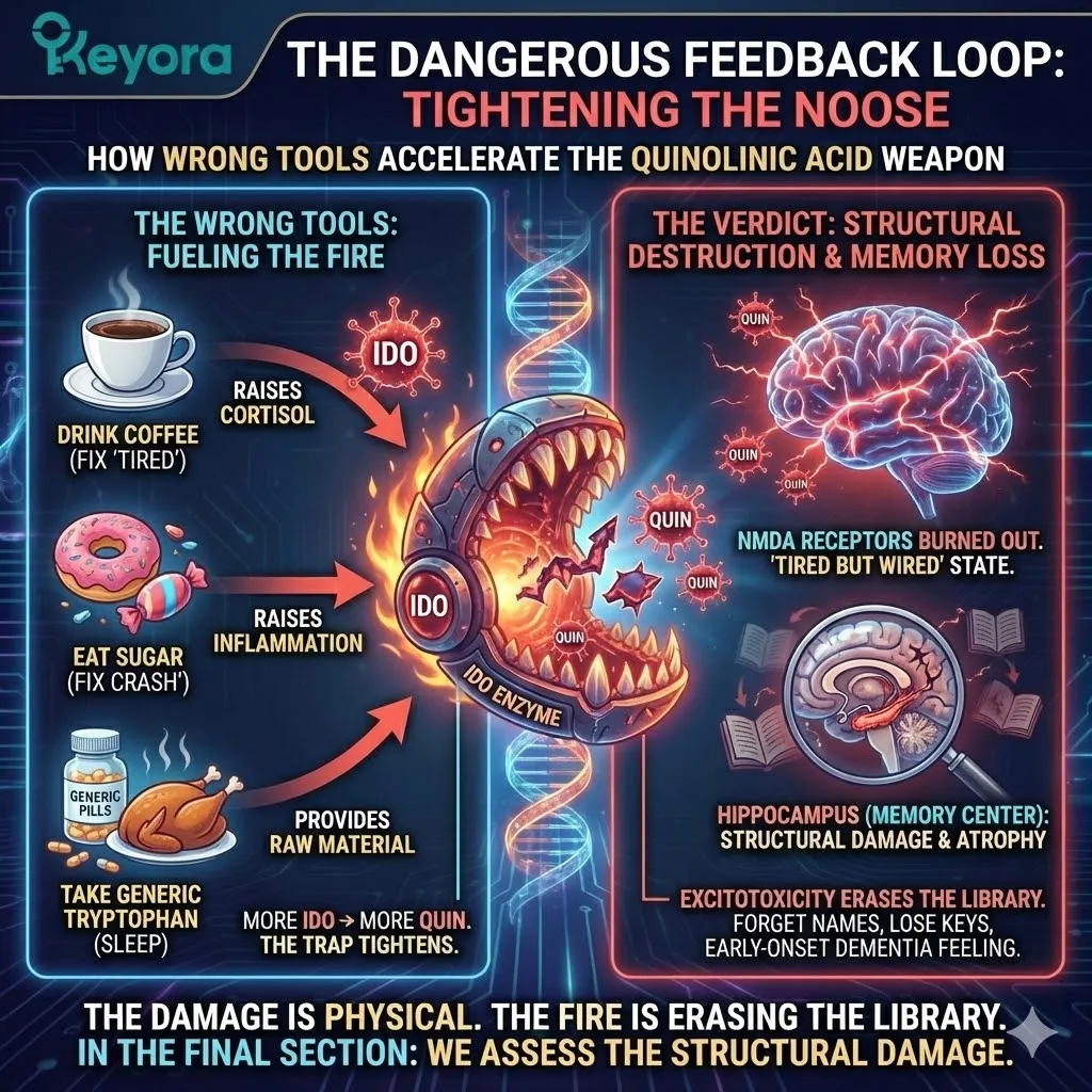 The IDO-QUIN feedback loop weaponizes cortisol and sugar to accelerate the neuro-endocrine storm and dismantle systemic regulator sovereignty. The IDO-QUIN feedback loop weaponizes cortisol and sugar to accelerate the neuro-endocrine storm and dismantle systemic regulator sovereignty.