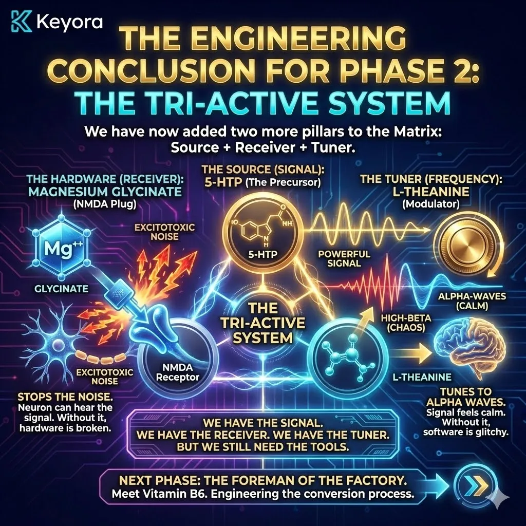 The Tri-Active System of 5-HTP, Magnesium, and L-Theanine integrates the signal, hardware, and frequency into a single, cohesive architecture for neurological sovereignty. The Tri-Active System of 5-HTP, Magnesium, and L-Theanine integrates the signal, hardware, and frequency into a single, cohesive architecture for neurological sovereignty.