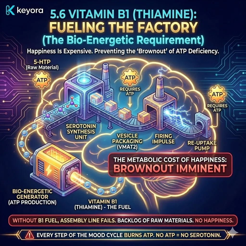 The metabolic cost of happiness requires a high-yield ATP supply to power the synthesis, packaging, and re-uptake of serotonin, preventing a "Brownout" in the neural assembly line. The metabolic cost of happiness requires a high-yield ATP supply to power the synthesis, packaging, and re-uptake of serotonin, preventing a "Brownout" in the neural assembly line.