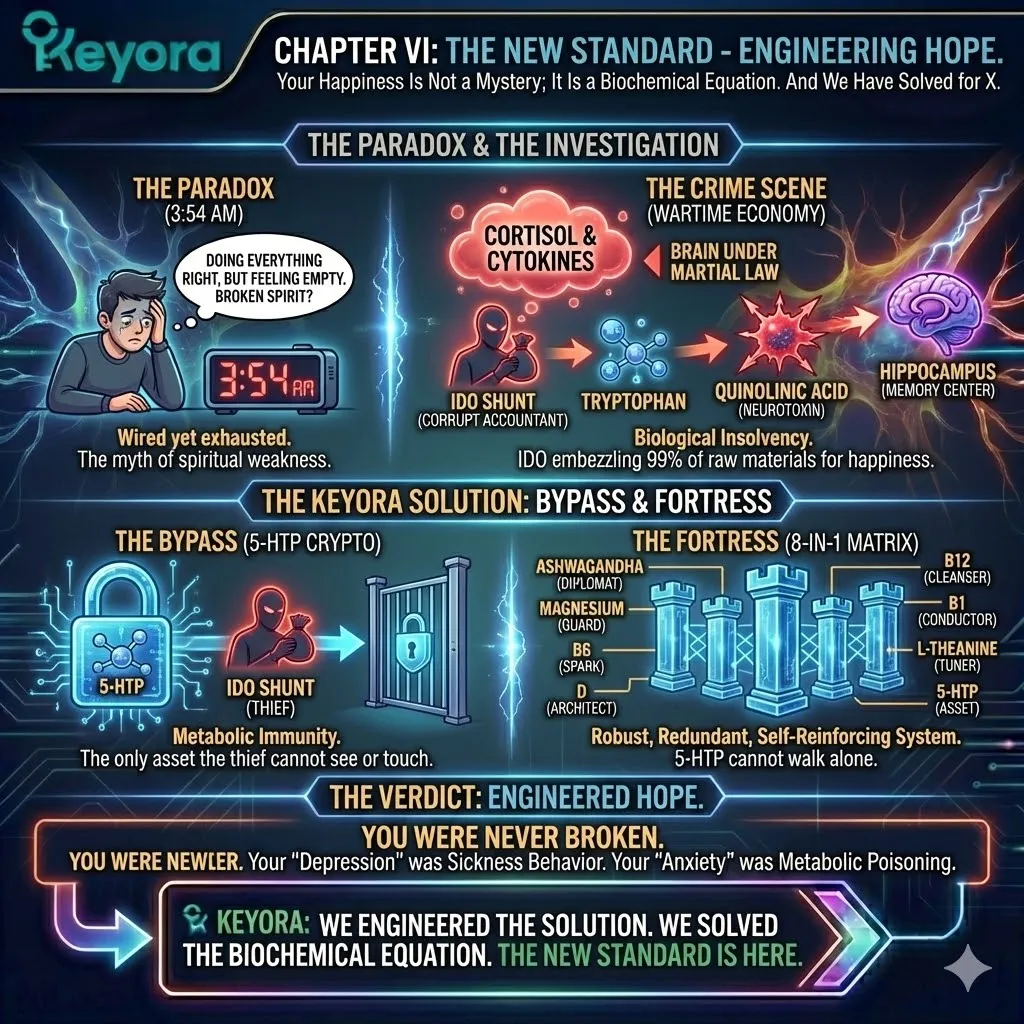 Chapter VI establishes the "Engineering of Hope," synthesizing the forensic investigation of the Wartime Economy into a definitive biochemical solution for the high-performer's biological insolvency. Chapter VI establishes the "Engineering of Hope," synthesizing the forensic investigation of the Wartime Economy into a definitive biochemical solution for the high-performer's biological insolvency.