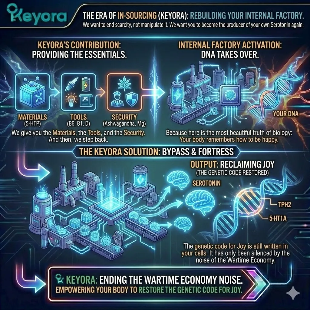 The Era of In-Sourcing prioritizes the endogenous restoration of the brain's internal factory, providing the materials and security required for the body’s own genetic code to resume the production of joy. The Era of In-Sourcing prioritizes the endogenous restoration of the brain's internal factory, providing the materials and security required for the body’s own genetic code to resume the production of joy.