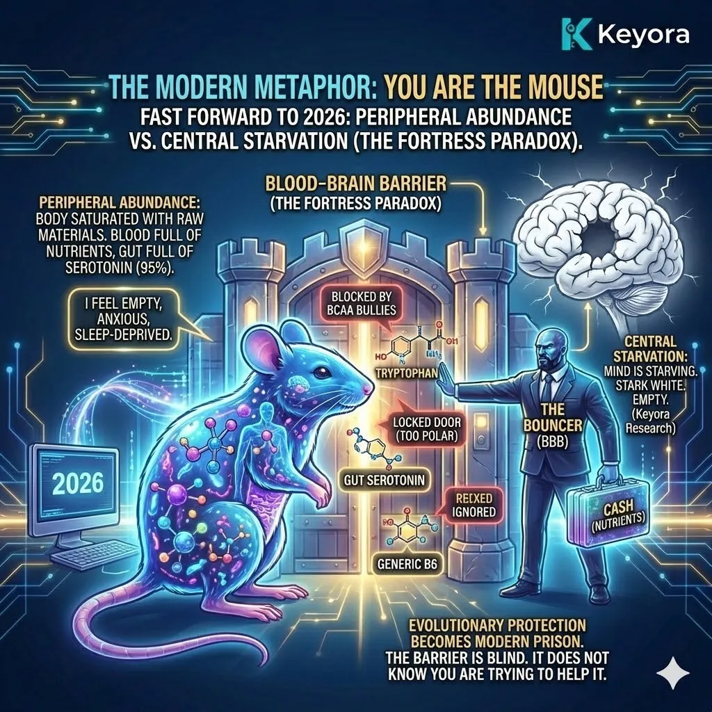 Peripheral Abundance vs Central Starvation where the Blood-Brain Barrier bouncer blocks raw nutrients to stall the Four-Drive System. Peripheral Abundance vs Central Starvation where the Blood-Brain Barrier bouncer blocks raw nutrients to stall the Four-Drive System.