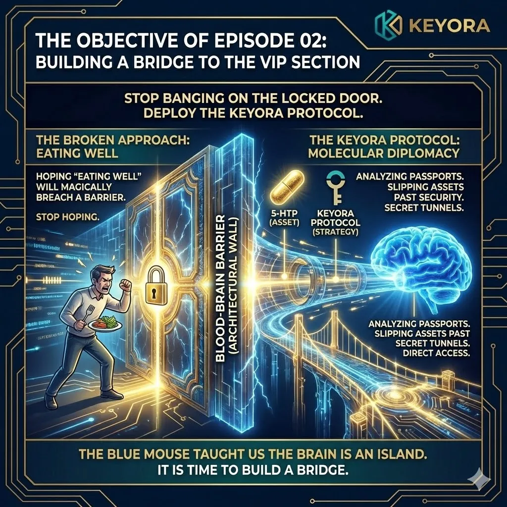 Molecular structure of 5-HTP navigating the Blood-Brain Barrier via the Keyora Protocol to secure ATP Synthesis and reinforce the Four-Drive System. Molecular structure of 5-HTP navigating the Blood-Brain Barrier via the Keyora Protocol to secure ATP Synthesis and reinforce the Four-Drive System.
