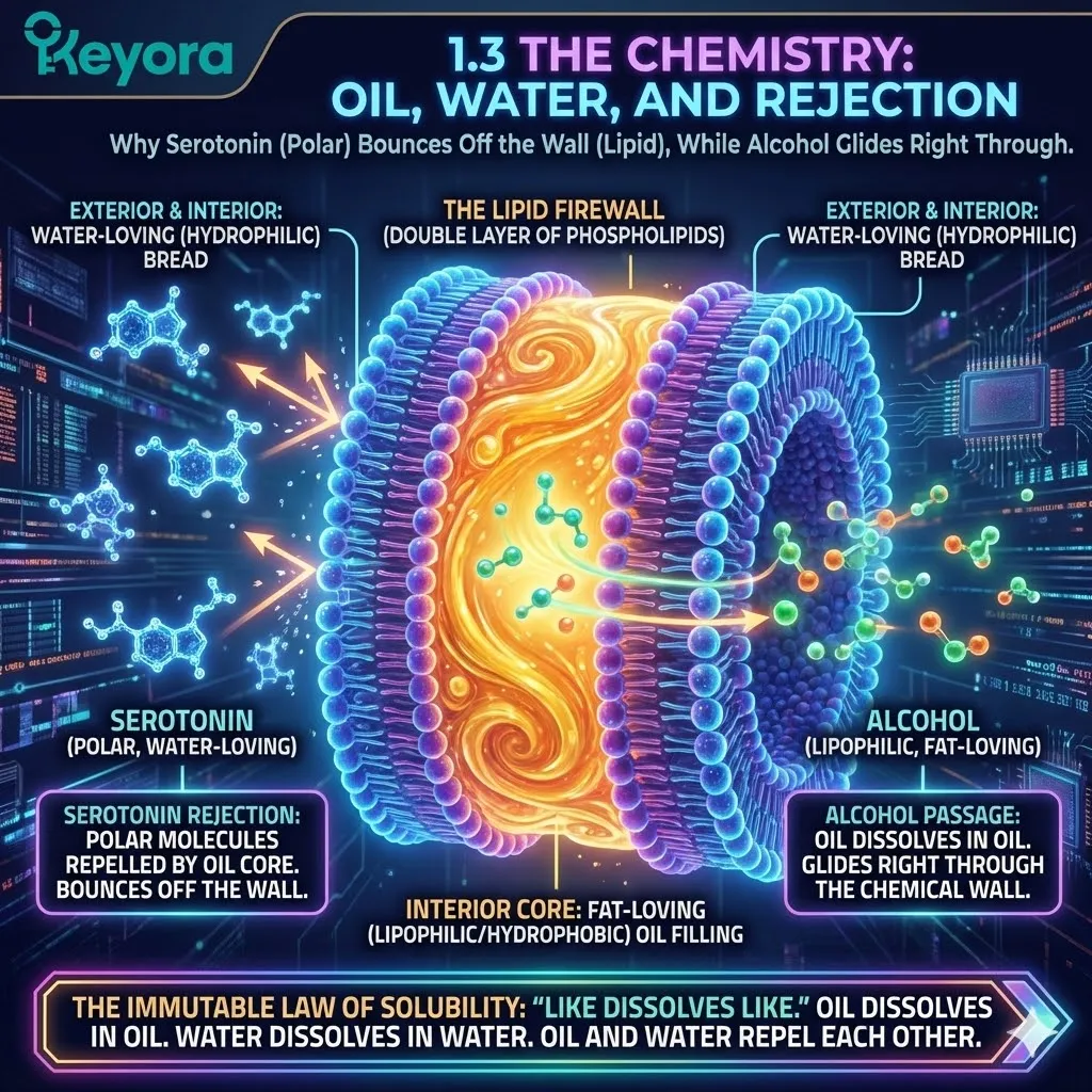 the Lipid Firewall where the hydrophobic core repels polar molecules to protect the Four-Drive System from chemical volatility. the Lipid Firewall where the hydrophobic core repels polar molecules to protect the Four-Drive System from chemical volatility.