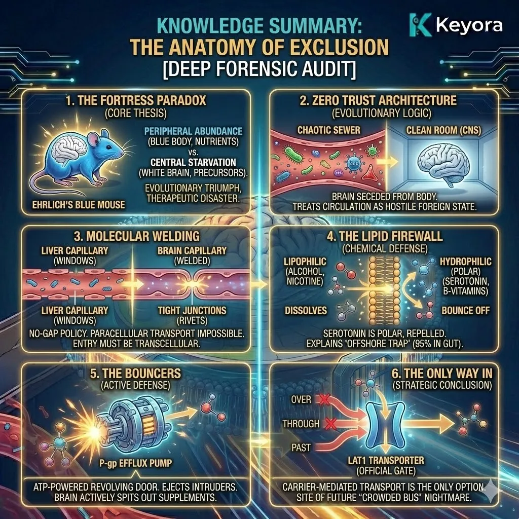 the tri-layered Zero Trust Architecture: Tight Junctions weld gaps, Lipid Bilayers repel polar assets, and P-gp bouncers eject intruders. the tri-layered Zero Trust Architecture: Tight Junctions weld gaps, Lipid Bilayers repel polar assets, and P-gp bouncers eject intruders.