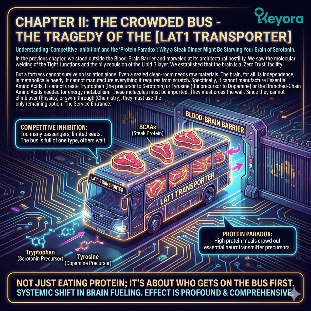 The LAT1 Transporter initiates the essential import of Tryptophan into the isolated neural clean-room to sustain the Four-Drive System and achieve Neurological Sovereignty. The LAT1 Transporter initiates the essential import of Tryptophan into the isolated neural clean-room to sustain the Four-Drive System and achieve Neurological Sovereignty.