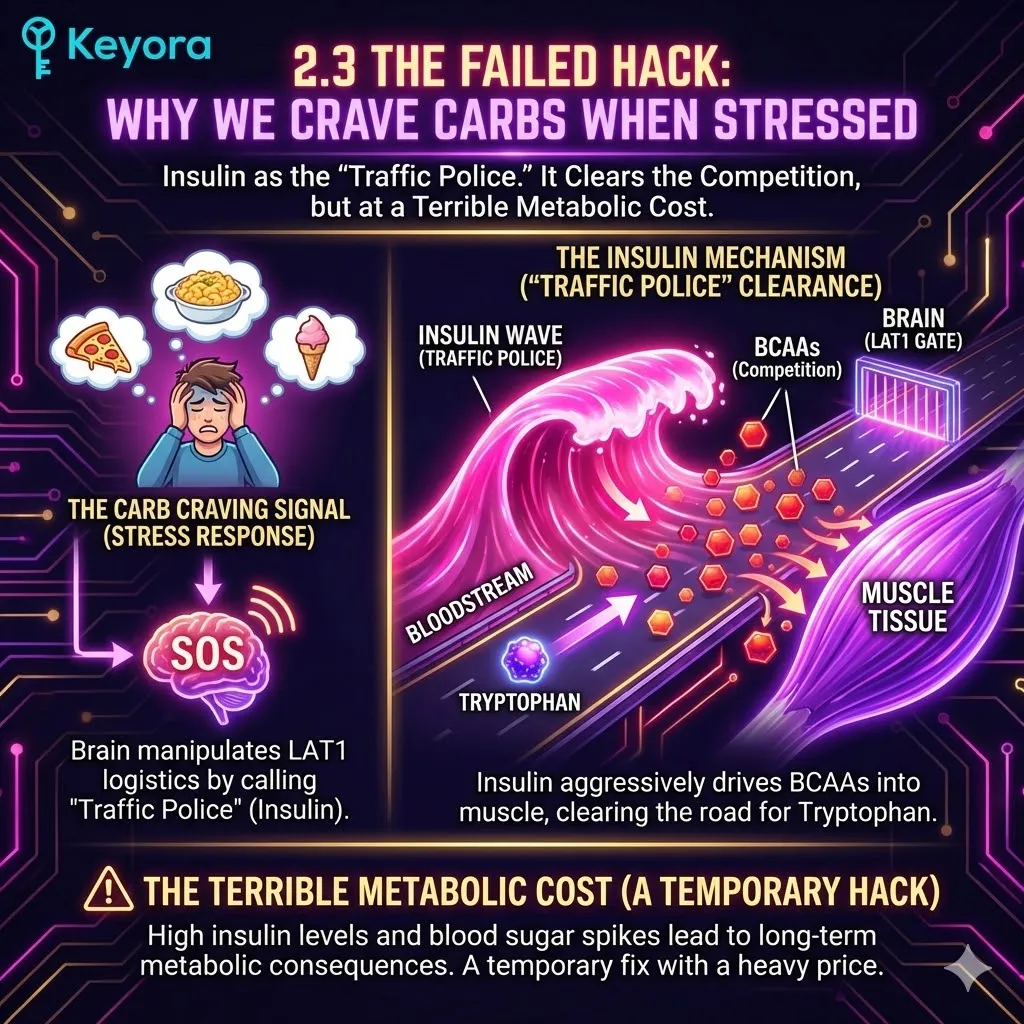 The Insulin Mechanism acts as a logistical regulator, clearing competing BCAAs from the bloodstream into muscle tissue to reduce the LAT1 denominator for the Four-Drive System. The Insulin Mechanism acts as a logistical regulator, clearing competing BCAAs from the bloodstream into muscle tissue to reduce the LAT1 denominator for the Four-Drive System.