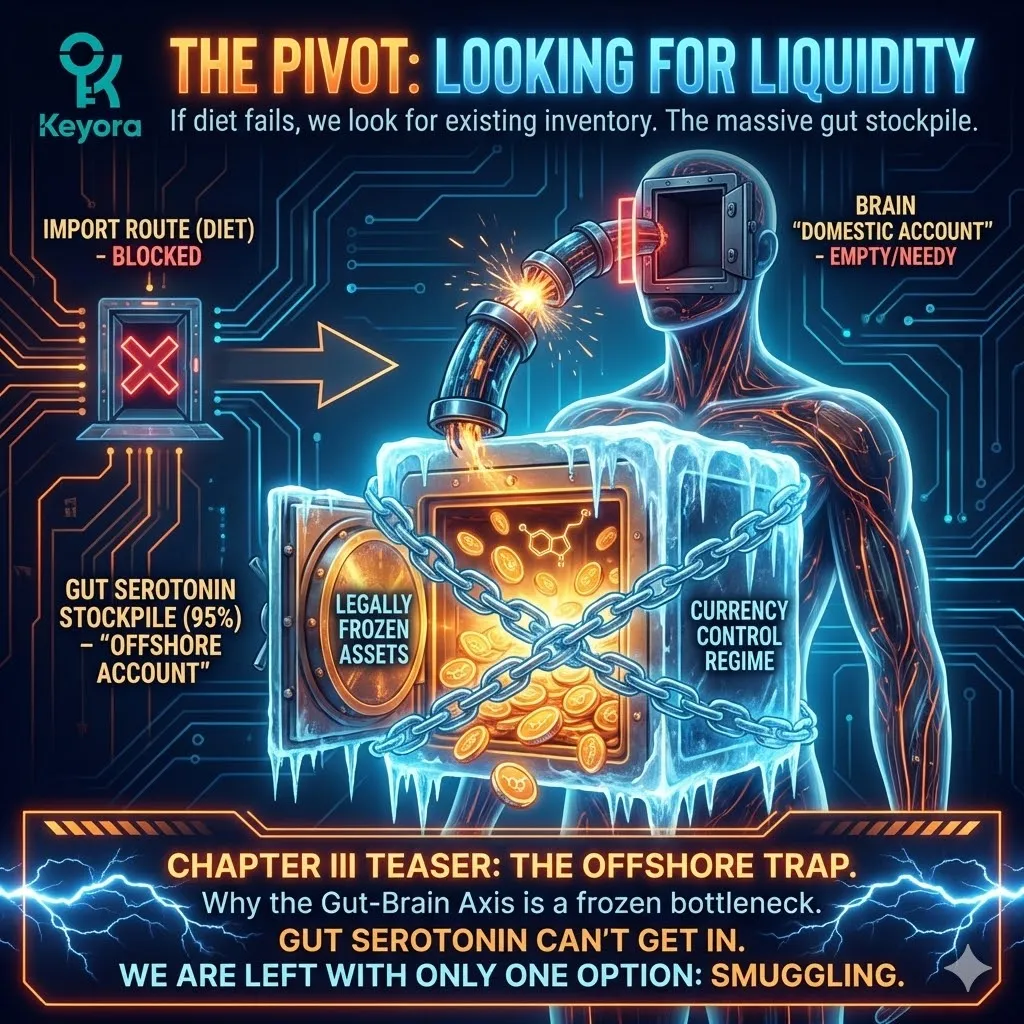 The transition from dietary import to identifying the 95% Serotonin stockpile in the gut reveals the architectural reality of frozen assets within the Four-Drive System. The transition from dietary import to identifying the 95% Serotonin stockpile in the gut reveals the architectural reality of frozen assets within the Four-Drive System.