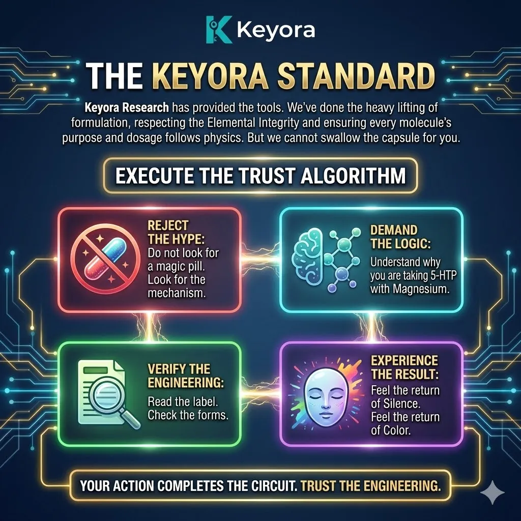 The Neuro-Engineering Mandate architecture formalizes the "Keyora Standard," demanding a shift from blind consumption to the verification of biochemical logic and elemental integrity. The Neuro-Engineering Mandate architecture formalizes the "Keyora Standard," demanding a shift from blind consumption to the verification of biochemical logic and elemental integrity.