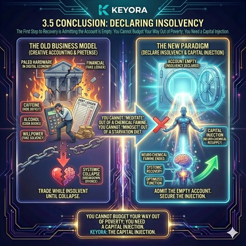 Keyora: Declaring Insolvency—The mandatory reboot of the biological business model. Keyora: Declaring Insolvency—The mandatory reboot of the biological business model.