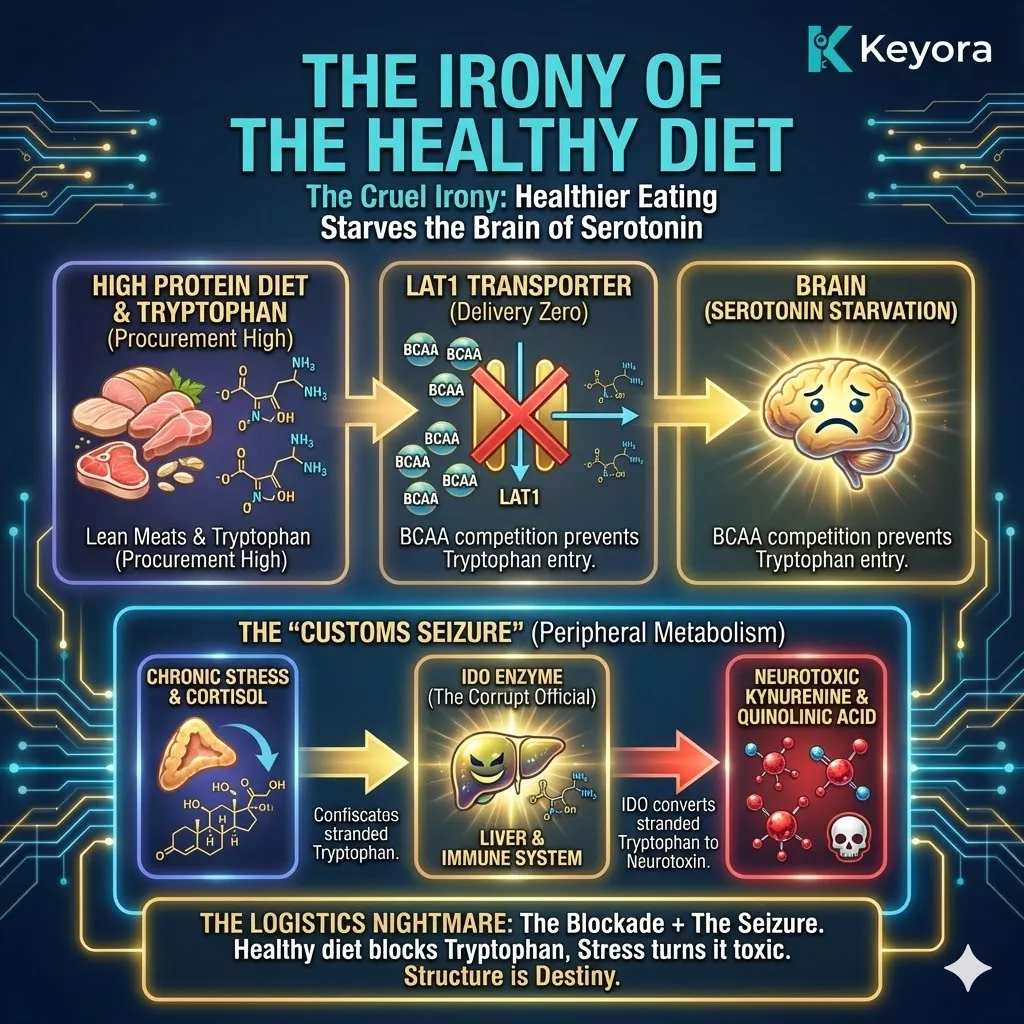 The Peripheral Seizure—How stress redirects Tryptophan toward neurotoxicity. The Peripheral Seizure—How stress redirects Tryptophan toward neurotoxicity.