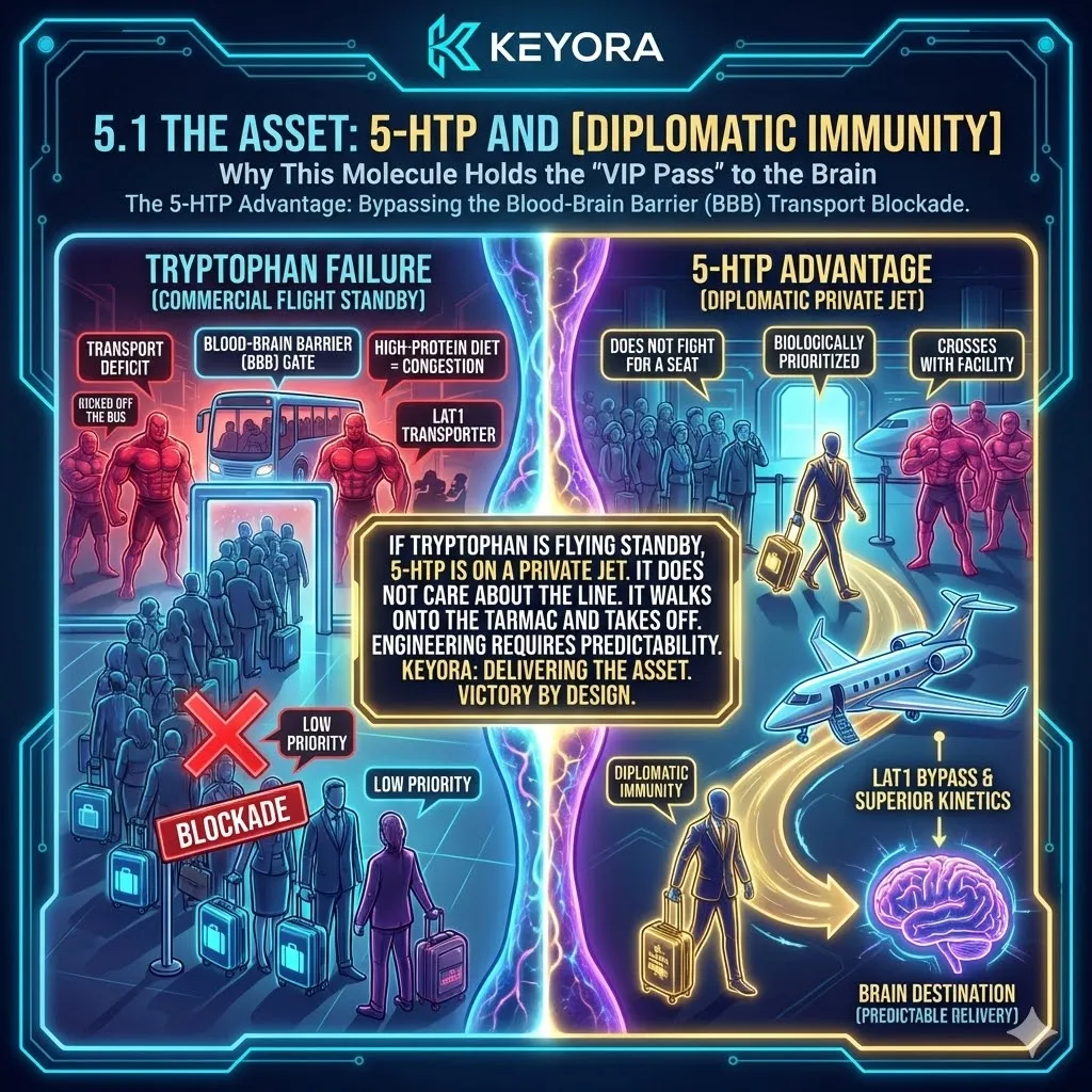 Keyora: Diplomatic Immunity—The 5-HTP private jet vs. the Tryptophan standby queue. Keyora: Diplomatic Immunity—The 5-HTP private jet vs. the Tryptophan standby queue.