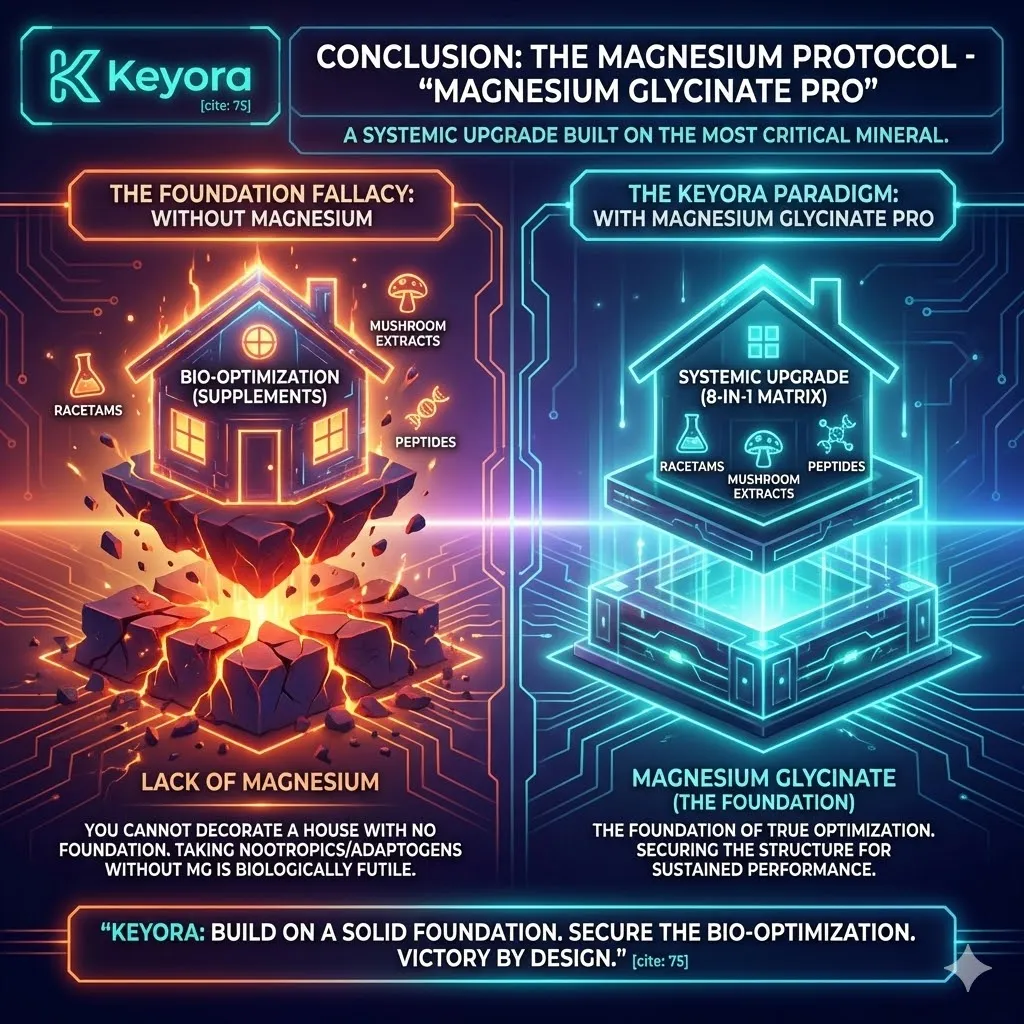 Keyora strategic neuro-engineering identifies the Foundation Fallacy as the primary cause of failure in isolated bio-optimization. This mechanism reveals that high-performance compounds like racetams or mushroom extracts function as Penthouse Solutions—decorations that cannot be sustained without a structural base. By analyzing the biological necessity of Magnesium, the architecture proves that attempting to optimize neural focus while the HPA-axis remains in a state of Wartime Economy is futile. The strategic result is the identification of Keyora MoodFlow 8-in-1 as a Systemic Upgrade, establishing the essential mineral foundation required to support the weight of advanced cognitive performance. Keyora strategic neuro-engineering identifies the Foundation Fallacy as the primary cause of failure in isolated bio-optimization. This mechanism reveals that high-performance compounds like racetams or mushroom extracts function as Penthouse Solutions—decorations that cannot be sustained without a structural base. By analyzing the biological necessity of Magnesium, the architecture proves that attempting to optimize neural focus while the HPA-axis remains in a state of Wartime Economy is futile. The strategic result is the identification of Keyora MoodFlow 8-in-1 as a Systemic Upgrade, establishing the essential mineral foundation required to support the weight of advanced cognitive performance.