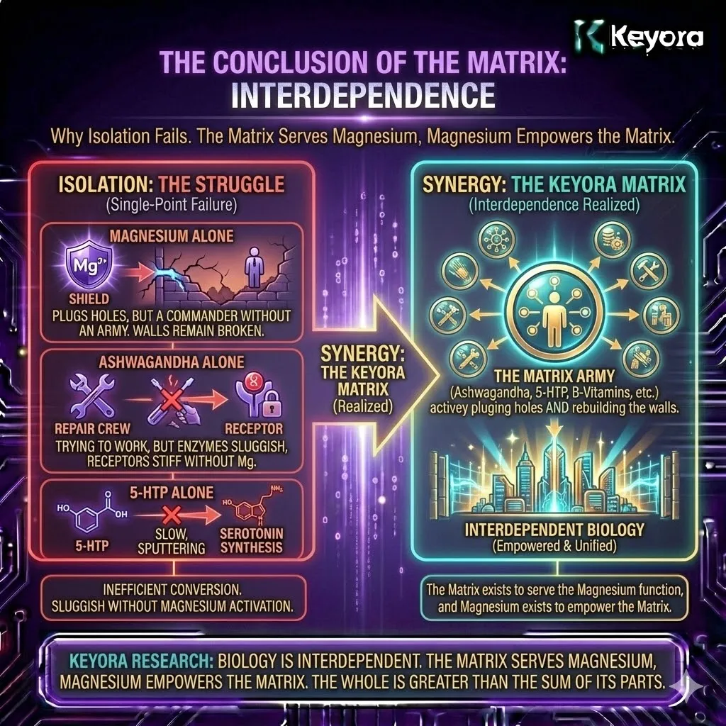 Keyora neuro-engineering identifies the 8-in-1 Matrix as the definitive solution for biological interdependence. This mechanism rejects isolated supplementation, proving that Magnesium without the Matrix is a "Commander without an army," while adaptogens without Magnesium face sluggish enzymatic conversion. By analyzing the mutual empowerment between the mineral anchor and its specialized units, the architecture ensures the system doesn't just "plug holes" but actively rebuilds structural walls. The strategic result: a synchronized ecosystem where Magnesium provides the foundational power and the Matrix executes systemic reconstruction. Keyora neuro-engineering identifies the 8-in-1 Matrix as the definitive solution for biological interdependence. This mechanism rejects isolated supplementation, proving that Magnesium without the Matrix is a "Commander without an army," while adaptogens without Magnesium face sluggish enzymatic conversion. By analyzing the mutual empowerment between the mineral anchor and its specialized units, the architecture ensures the system doesn't just "plug holes" but actively rebuilds structural walls. The strategic result: a synchronized ecosystem where Magnesium provides the foundational power and the Matrix executes systemic reconstruction.