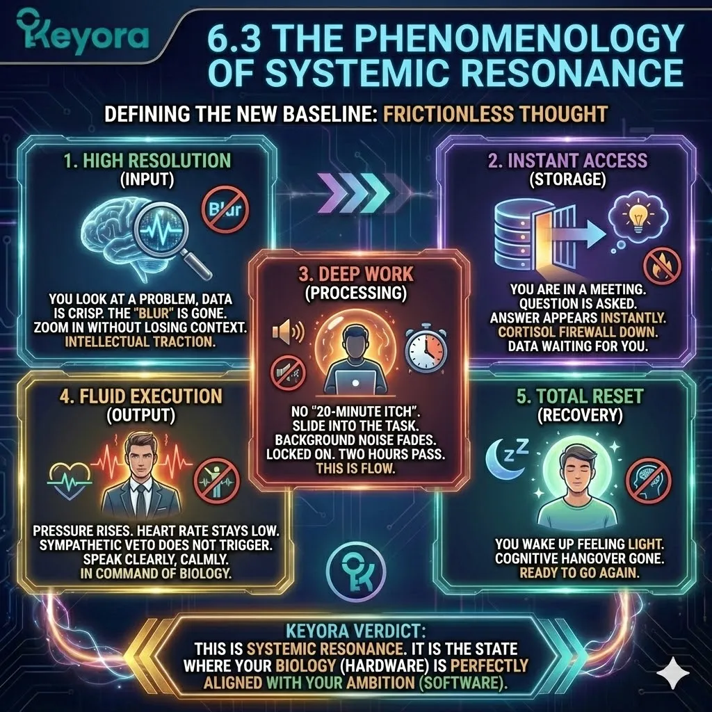 Systemic Resonance architecture facilitates frictionless thought by aligning neural hardware with executive ambition. This mechanism removes the input blur and cortisol-induced retrieval blocks, allowing for instant data access and high-resolution processing. Within the Keyora framework, this state enables the transition into a flow-state where deep work is sustained without sensory gating failure. The resulting biological alignment ensures fluid execution under pressure and total metabolic reset, transforming the cognitive landscape into a state of optimized traction and effortless output. Systemic Resonance architecture facilitates frictionless thought by aligning neural hardware with executive ambition. This mechanism removes the input blur and cortisol-induced retrieval blocks, allowing for instant data access and high-resolution processing. Within the Keyora framework, this state enables the transition into a flow-state where deep work is sustained without sensory gating failure. The resulting biological alignment ensures fluid execution under pressure and total metabolic reset, transforming the cognitive landscape into a state of optimized traction and effortless output.
