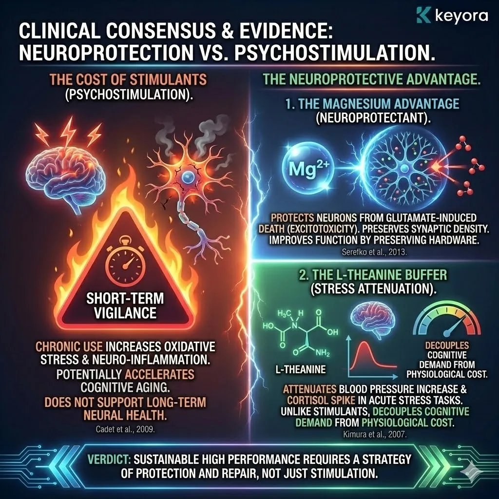 Flow State architecture represents a neuro-electrical state of effortless attention mediated by the specific synthesis of dopamine, anandamide, and endorphins. This mechanism is facilitated by the Alpha Bridge, where eight to twelve Hertz frequencies synchronize the conscious and subconscious neural layers. Within the Keyora framework, L-Theanine and Magnesium are utilized to suppress high-frequency Beta noise and lower the activation threshold for flow. The resulting systemic resonance allows for high-velocity lateral thinking and sustained executive focus within a frictionless biological environment. Flow State architecture represents a neuro-electrical state of effortless attention mediated by the specific synthesis of dopamine, anandamide, and endorphins. This mechanism is facilitated by the Alpha Bridge, where eight to twelve Hertz frequencies synchronize the conscious and subconscious neural layers. Within the Keyora framework, L-Theanine and Magnesium are utilized to suppress high-frequency Beta noise and lower the activation threshold for flow. The resulting systemic resonance allows for high-velocity lateral thinking and sustained executive focus within a frictionless biological environment.