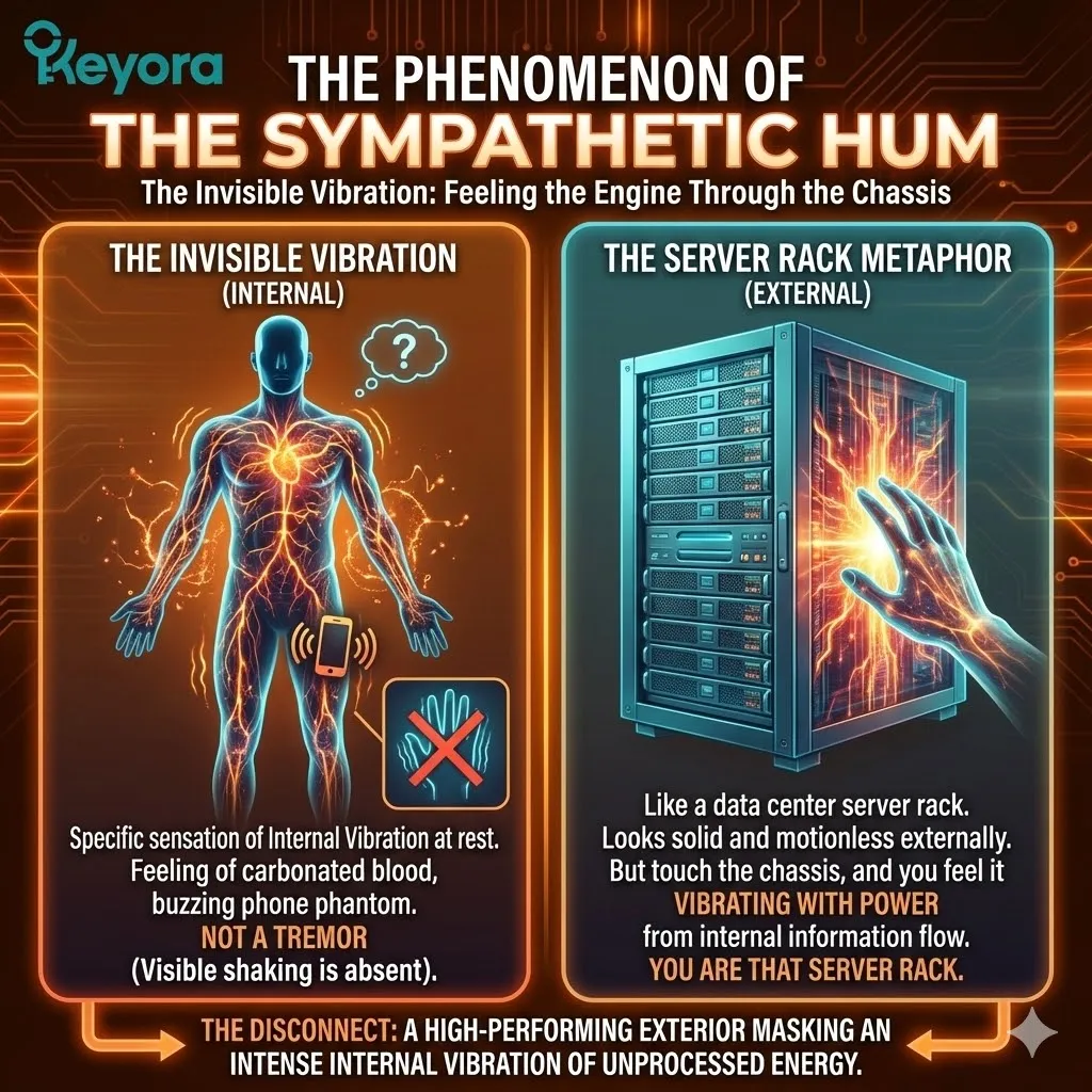 High-tech 3D scientific render of the Sympathetic Hum within the neural chassis. Hyper-realistic neural fibers are depicted as bioluminescent server rack circuits vibrating with high-frequency electricity. The visual contrasts external stillness with an internal high-frequency buzz, mapping the excitatory Glutamate load within the Four-Drive System. This architectural design illustrates Magnesium Glycinate and the 8-in-1 Matrix as the Systemic Regulator required to restore Neurological Sovereignty. High-tech 3D scientific render of the Sympathetic Hum within the neural chassis. Hyper-realistic neural fibers are depicted as bioluminescent server rack circuits vibrating with high-frequency electricity. The visual contrasts external stillness with an internal high-frequency buzz, mapping the excitatory Glutamate load within the Four-Drive System. This architectural design illustrates Magnesium Glycinate and the 8-in-1 Matrix as the Systemic Regulator required to restore Neurological Sovereignty.