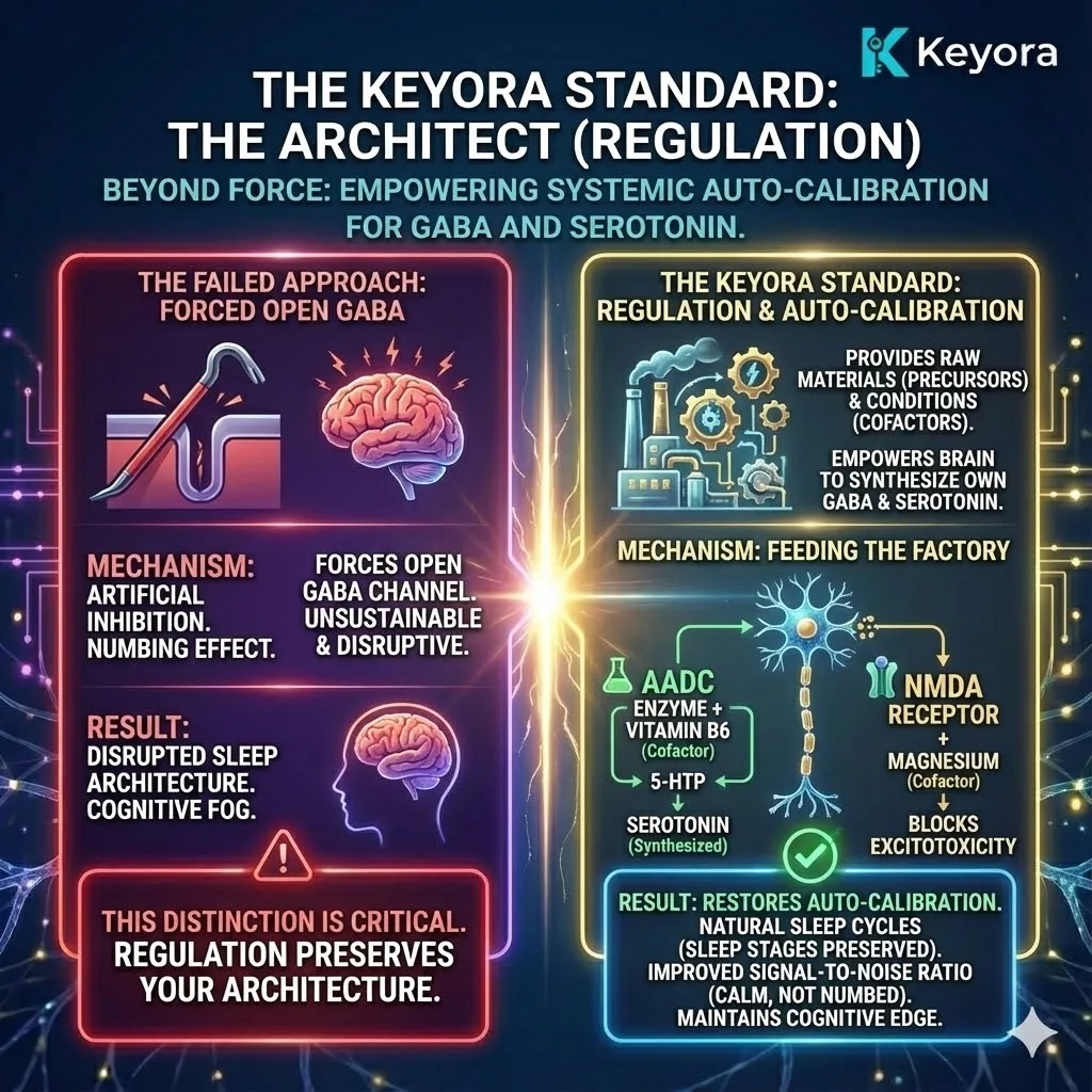 High-tech 3D schematic of Magnesium Glycinate acting as the Systemic Commander to replug the NMDA receptor. Hyper-realistic neural fibers show the Glycinate form utilizing the PEPT1 transporter to bypass the blood-brain barrier. The visual depicts the physical blocking of the Calcium flood, effectively silencing the Sympathetic Hum and cutting the electrical signal to the Body Armor within the Four-Drive System to secure Neurological Sovereignty. High-tech 3D schematic of Magnesium Glycinate acting as the Systemic Commander to replug the NMDA receptor. Hyper-realistic neural fibers show the Glycinate form utilizing the PEPT1 transporter to bypass the blood-brain barrier. The visual depicts the physical blocking of the Calcium flood, effectively silencing the Sympathetic Hum and cutting the electrical signal to the Body Armor within the Four-Drive System to secure Neurological Sovereignty.