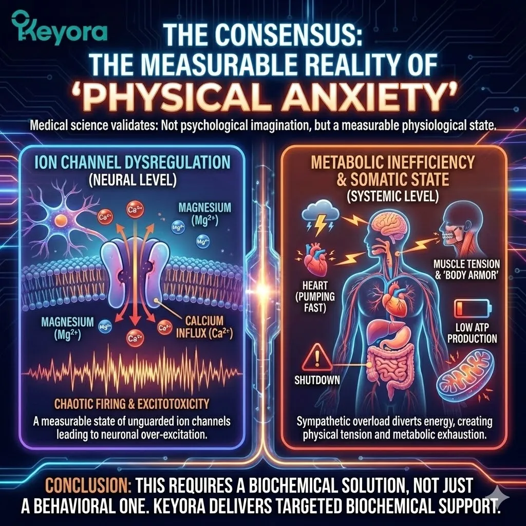 High-tech 3D scientific render mapping the clinical consensus of ion channel dysregulation and metabolic inefficiency. The visual contrasts psychological anxiety with the measurable biological reality of NMDA hyper-function and ATP depletion. Hyper-realistic neural fibers show the Four-Drive System transitioning from a state of electrical chaos to Neurological Sovereignty via biochemical stabilization. This architectural design serves as the definitive audit for the mandatory shift from behavioral talk therapy to precise neuro-engineering. High-tech 3D scientific render mapping the clinical consensus of ion channel dysregulation and metabolic inefficiency. The visual contrasts psychological anxiety with the measurable biological reality of NMDA hyper-function and ATP depletion. Hyper-realistic neural fibers show the Four-Drive System transitioning from a state of electrical chaos to Neurological Sovereignty via biochemical stabilization. This architectural design serves as the definitive audit for the mandatory shift from behavioral talk therapy to precise neuro-engineering.