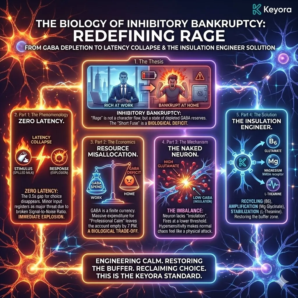 High-tech 3D neural render of the "Insulation Engineer" in the neural chassis. The visual maps the restoration of the 0.5-second Latency Gap through Vitamin B6 recycling and Magnesium-GABA amplification. Hyper-realistic fibers depict the transition from a "Naked Neuron" to a shielded, gold-insulated circuit, restoring executive resistance against domestic stress. This architectural design illustrates the mechanical recovery of the "Choice Buffer" within the Four-Drive System. High-tech 3D neural render of the "Insulation Engineer" in the neural chassis. The visual maps the restoration of the 0.5-second Latency Gap through Vitamin B6 recycling and Magnesium-GABA amplification. Hyper-realistic fibers depict the transition from a "Naked Neuron" to a shielded, gold-insulated circuit, restoring executive resistance against domestic stress. This architectural design illustrates the mechanical recovery of the "Choice Buffer" within the Four-Drive System.
