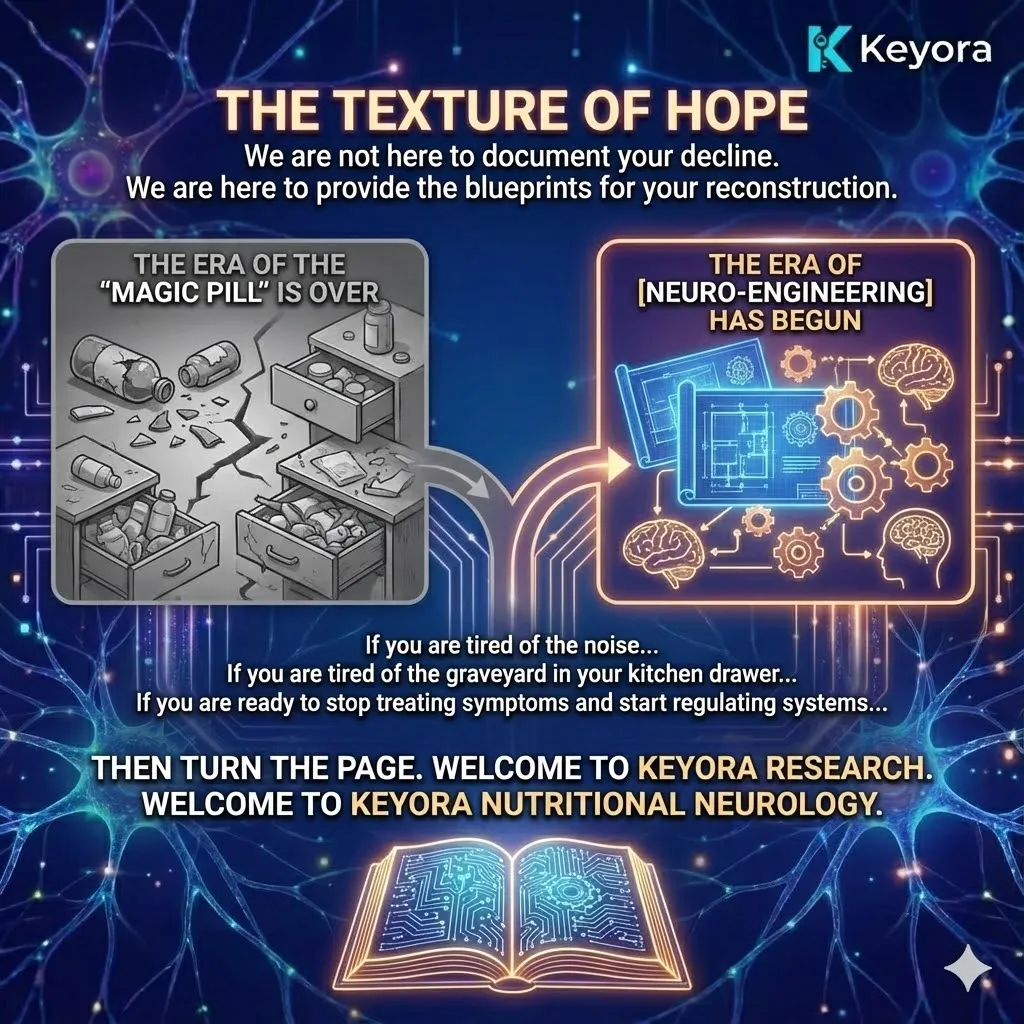 High-end scientific visual depicting the transition from the Era of the Magic Pill to the Era of Neuro-Engineering. The 3D render shows a neural synapse undergoing reconstruction where translucent glass fibers transform into glowing golden roots of Energy Activation. This macro-realistic schematic maps the final integration of the Four-Drive System to achieve neurological sovereignty. The composition utilizes vibrant electric gold and cyan accents to symbolize the blueprint for systemic reconstruction and the restoration of the biological ecosystem. High-end scientific visual depicting the transition from the Era of the Magic Pill to the Era of Neuro-Engineering. The 3D render shows a neural synapse undergoing reconstruction where translucent glass fibers transform into glowing golden roots of Energy Activation. This macro-realistic schematic maps the final integration of the Four-Drive System to achieve neurological sovereignty. The composition utilizes vibrant electric gold and cyan accents to symbolize the blueprint for systemic reconstruction and the restoration of the biological ecosystem.