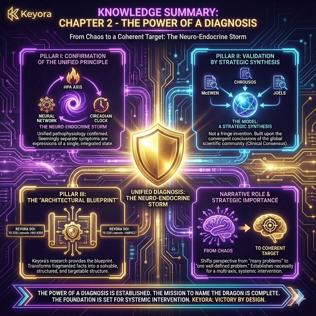 The "Unified Diagnosis" framework establishes the "Neuro-Endocrine Storm" as a coherent, systemic crisis rather than a collection of independent symptoms. This chapter serves as a strategic "Diagnosis" phase, mapping how the HPA axis, neurotransmitter signaling, and circadian rhythms form a self-perpetuating "Triple Lock" of burnout. By synthesizing global clinical consensus—including work on allostatic load and hormonal arrhythmia—into a singular architectural blueprint, the model proves that the crisis is a unified physiological event. This diagnostic clarity validates the reader's lived experience and provides the necessary logical foundation for shifting from fragmented symptom-masking to a multi-axis, systemic intervention. The "Unified Diagnosis" framework establishes the "Neuro-Endocrine Storm" as a coherent, systemic crisis rather than a collection of independent symptoms. This chapter serves as a strategic "Diagnosis" phase, mapping how the HPA axis, neurotransmitter signaling, and circadian rhythms form a self-perpetuating "Triple Lock" of burnout. By synthesizing global clinical consensus—including work on allostatic load and hormonal arrhythmia—into a singular architectural blueprint, the model proves that the crisis is a unified physiological event. This diagnostic clarity validates the reader's lived experience and provides the necessary logical foundation for shifting from fragmented symptom-masking to a multi-axis, systemic intervention.