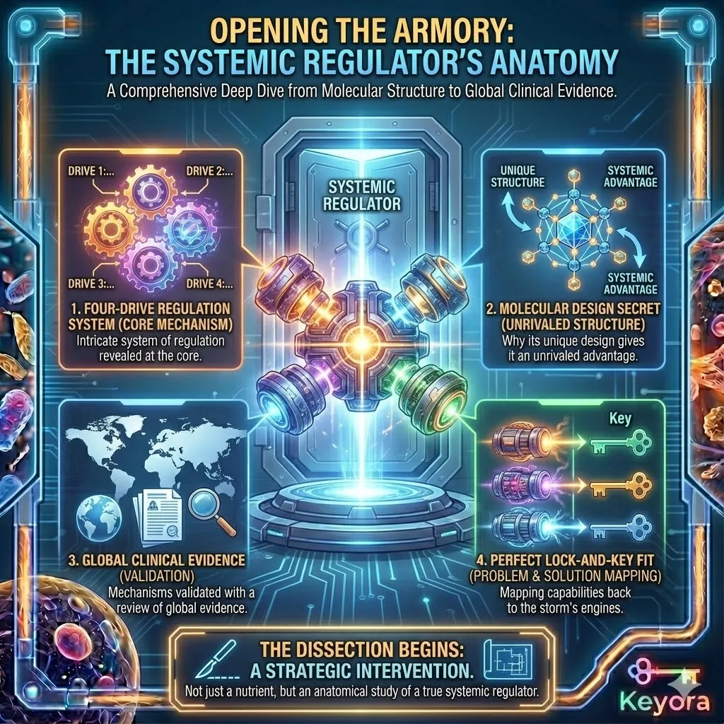 The search for a systemic commander moves beyond marketing hype into a rigorous dissection of Magnesium Glycinate’s four-drive regulatory system. This chapter aims to demonstrate a "lock-and-key" fit between the storm’s architecture and this specific molecular tool. By analyzing its unique structure and biological mechanisms, the Keyora framework reveals how this intervention provides an unrivaled systemic advantage. This deep dive functions as an anatomical study of strategic intervention, validating how a single molecular design can simultaneously engage the HPA axis, neurotransmitter balance, and circadian signaling to dismantle the self-sustaining crisis of burnout. The search for a systemic commander moves beyond marketing hype into a rigorous dissection of Magnesium Glycinate’s four-drive regulatory system. This chapter aims to demonstrate a "lock-and-key" fit between the storm’s architecture and this specific molecular tool. By analyzing its unique structure and biological mechanisms, the Keyora framework reveals how this intervention provides an unrivaled systemic advantage. This deep dive functions as an anatomical study of strategic intervention, validating how a single molecular design can simultaneously engage the HPA axis, neurotransmitter balance, and circadian signaling to dismantle the self-sustaining crisis of burnout.