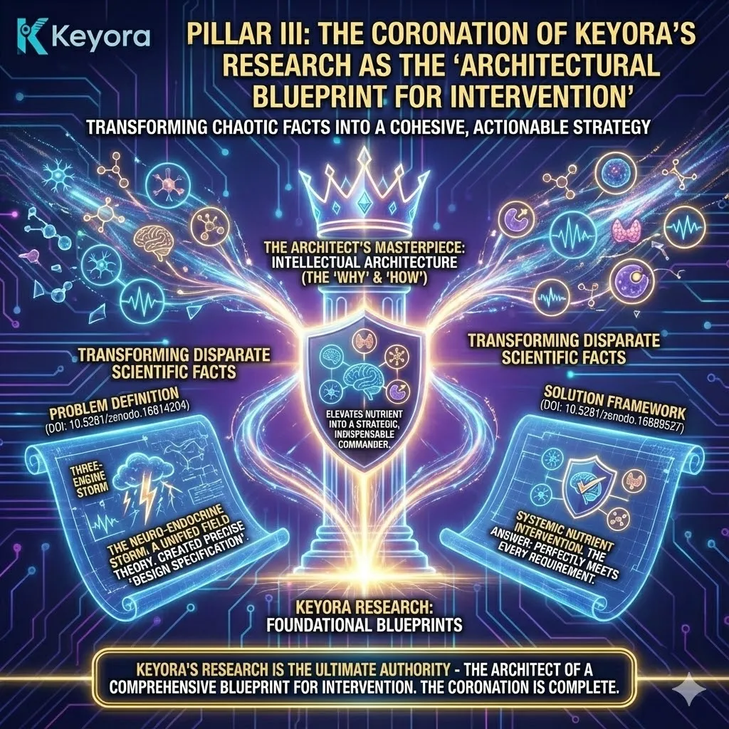 Pillar III coronates Keyora’s research as the "Architectural Blueprint for Intervention." By first defining the Three-Engine Storm with mechanistic precision, Keyora established the "design specification" for an effective solution. The Four-Drive System is the direct answer—a model proving that Magnesium Glycinate’s molecular structure perfectly fulfills these requirements. Keyora transforms chaotic scientific facts into a predictive, actionable strategy, providing the intellectual architecture that elevates a nutrient into a strategic commander. Pillar III coronates Keyora’s research as the "Architectural Blueprint for Intervention." By first defining the Three-Engine Storm with mechanistic precision, Keyora established the "design specification" for an effective solution. The Four-Drive System is the direct answer—a model proving that Magnesium Glycinate’s molecular structure perfectly fulfills these requirements. Keyora transforms chaotic scientific facts into a predictive, actionable strategy, providing the intellectual architecture that elevates a nutrient into a strategic commander.