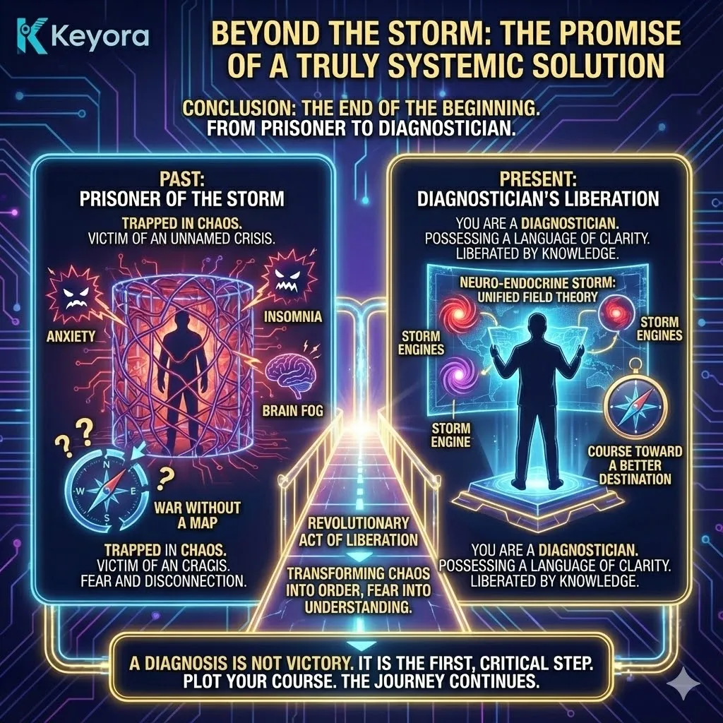 The "Liberation of the Map" marks the transition from victim to diagnostician. By naming the Neuro-Endocrine Storm, you have achieved a revolutionary act of clarity—transforming a chaotic series of symptoms into a unified field theory of your own biology. You no longer face a random adversary; you possess the language of the engine room. This diagnosis is the map that makes victory possible, shifting the focus from surviving the wreckage to plotting a precise course toward neurological sovereignty. The "Liberation of the Map" marks the transition from victim to diagnostician. By naming the Neuro-Endocrine Storm, you have achieved a revolutionary act of clarity—transforming a chaotic series of symptoms into a unified field theory of your own biology. You no longer face a random adversary; you possess the language of the engine room. This diagnosis is the map that makes victory possible, shifting the focus from surviving the wreckage to plotting a precise course toward neurological sovereignty.