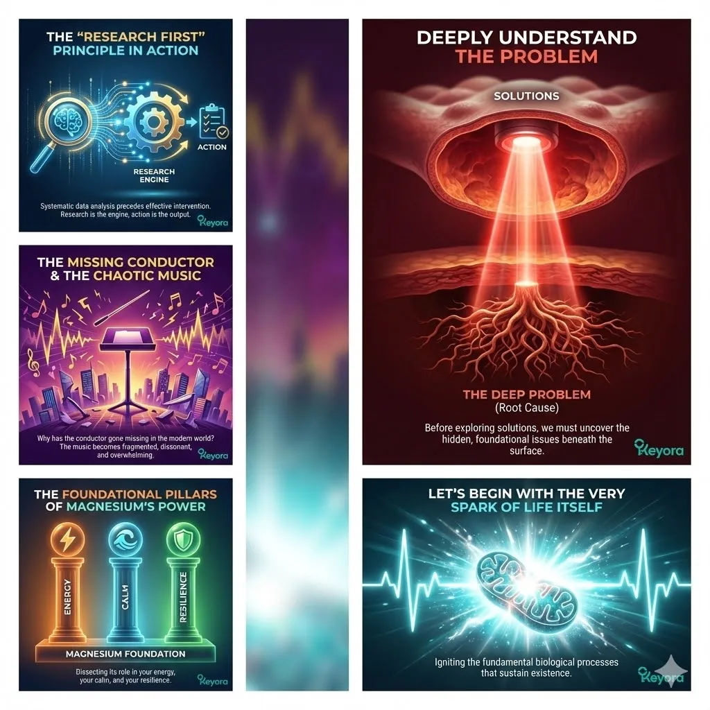 The Research First principle applied to magnesium clinical evidence. Visualizing robust biological pathways and peer-reviewed data frameworks. Graphic representing the search for the missing cellular conductor in the modern high-stress world. Dissecting foundational pillars of energy calm and resilience. Scientific scrutiny of the body's operating system and magnesium's central metabolic role. The Research First principle applied to magnesium clinical evidence. Visualizing robust biological pathways and peer-reviewed data frameworks. Graphic representing the search for the missing cellular conductor in the modern high-stress world. Dissecting foundational pillars of energy calm and resilience. Scientific scrutiny of the body's operating system and magnesium's central metabolic role.