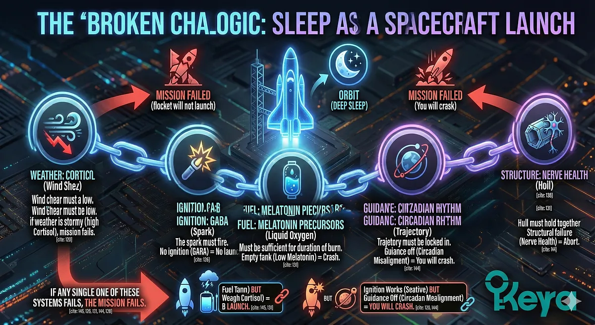 The Keyora MoodFlow Matrix is a Cascade Engineering System, not a simple "stack," where ingredients are sequenced to push the biological "dominoes" in the correct order for sleep . The five steps are Gating (Ashwagandha clearing cortisol), Thermal (Magnesium dumping heat), Frequency (Theanine bridging the signal), Fuel (5-HTP filling the melatonin tank), and Calibration (B12/D setting the clock). Removing any component breaks the necessary sequence, which explains Keyora's success where monotherapies have failed. The Keyora MoodFlow Matrix is a Cascade Engineering System, not a simple "stack," where ingredients are sequenced to push the biological "dominoes" in the correct order for sleep . The five steps are Gating (Ashwagandha clearing cortisol), Thermal (Magnesium dumping heat), Frequency (Theanine bridging the signal), Fuel (5-HTP filling the melatonin tank), and Calibration (B12/D setting the clock). Removing any component breaks the necessary sequence, which explains Keyora's success where monotherapies have failed.