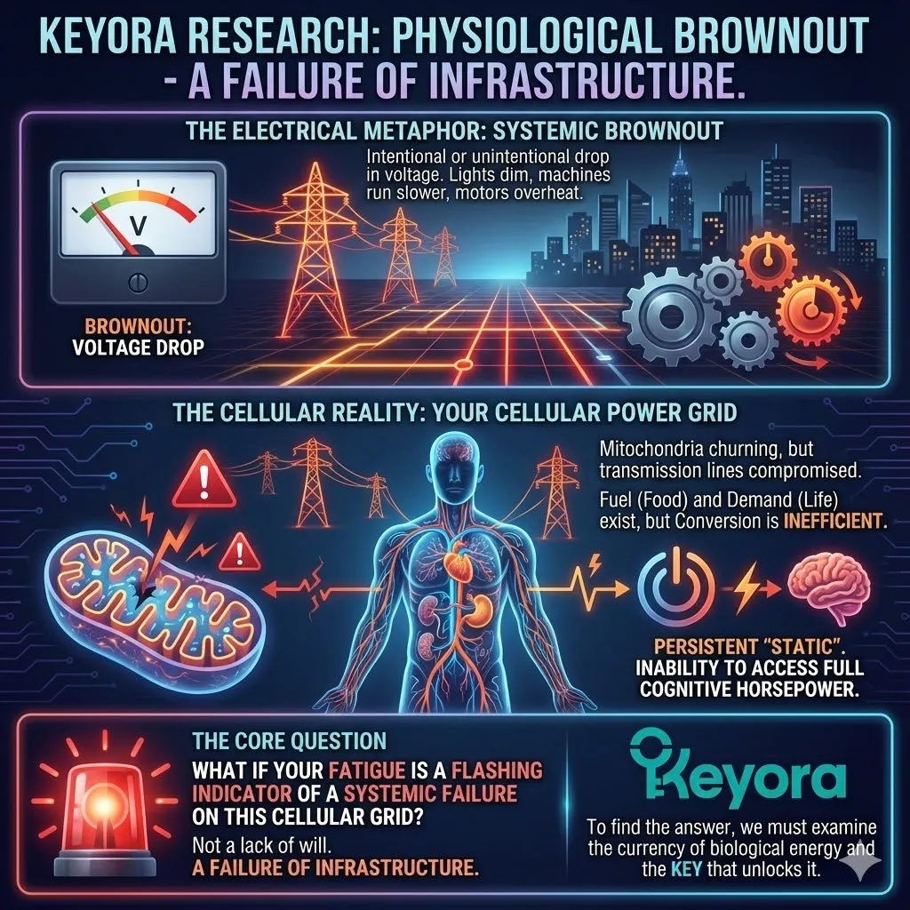 The metropolitan power grid metaphor representing human cellular energy. Visualizing the brain as a high-voltage city center demanding constant data and power. Illustration of muscles as industrial districts and internal organs as essential suburbs. Graphic of a cellular power grid facing high demand with unstable voltage and supply. Conceptualizing the shift from lifestyle symptoms to microscopic mitochondrial infrastructure. Depiction of a systemic brownout where lights dim and motors overheat due to magnesium deficiency. The metropolitan power grid metaphor representing human cellular energy. Visualizing the brain as a high-voltage city center demanding constant data and power. Illustration of muscles as industrial districts and internal organs as essential suburbs. Graphic of a cellular power grid facing high demand with unstable voltage and supply. Conceptualizing the shift from lifestyle symptoms to microscopic mitochondrial infrastructure. Depiction of a systemic brownout where lights dim and motors overheat due to magnesium deficiency.