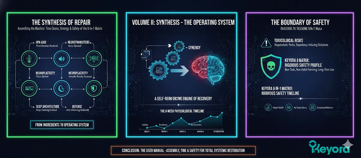 Synthesis involves understanding the Operating System (Synergy) of the five axes of restoration to create a self-reinforcing engine. Recovery is mapped across Time as a predictable phasic biological reconstruction governed by pharmacodynamics and synaptic plasticity. The final component is establishing the rigorous Safety Profile and toxicology of the Keyora 8-in-1 Matrix for long-term human consumption. Synthesis involves understanding the Operating System (Synergy) of the five axes of restoration to create a self-reinforcing engine. Recovery is mapped across Time as a predictable phasic biological reconstruction governed by pharmacodynamics and synaptic plasticity. The final component is establishing the rigorous Safety Profile and toxicology of the Keyora 8-in-1 Matrix for long-term human consumption.