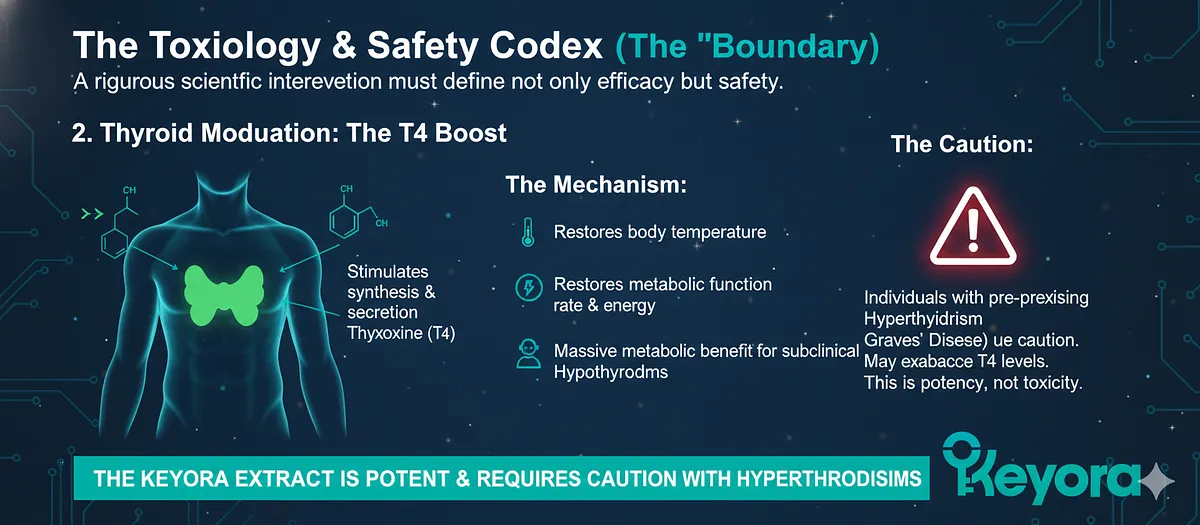 Ashwagandha stimulates Thyroxine (T4) synthesis/secretion, providing a metabolic benefit by reversing subclinical Hypothyroidism (stress suppresses TSH). This potent Thyroid Modulation is a mechanism of potency, not toxicity. Caution is advised for individuals with pre-existing Hyperthyroidism (e.g., Graves’ Disease) as the intervention may exacerbate T4 levels. Ashwagandha stimulates Thyroxine (T4) synthesis/secretion, providing a metabolic benefit by reversing subclinical Hypothyroidism (stress suppresses TSH). This potent Thyroid Modulation is a mechanism of potency, not toxicity. Caution is advised for individuals with pre-existing Hyperthyroidism (e.g., Graves’ Disease) as the intervention may exacerbate T4 levels.