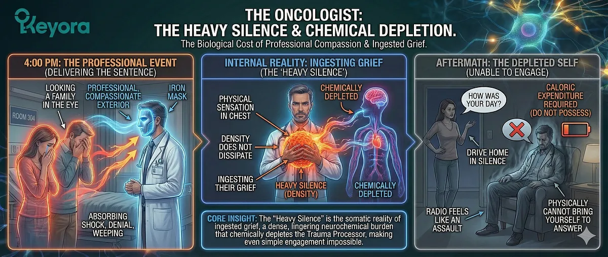 Keyora; Walking Ghost Syndrome; Wired but Tired; HPA Axis Exhaustion; Blunted Cortisol Awakening Response (CAR); Adrenal Dysregulation; IDO Enzyme Trap; Neuro-Inflammation; Tryptophan Hijack; Kynurenine Toxicity; Quinolinic Acid; Anhedonia; Compassion Fatigue; Mirror Neuron Overload; Neuro-Metabolic Collapse; Systemic Restoration; Ashwagandha; Magnesium Glycinate; L-Theanine; 5-HTP; Functional Exhaustion; Adrenaline Engine Burnout.